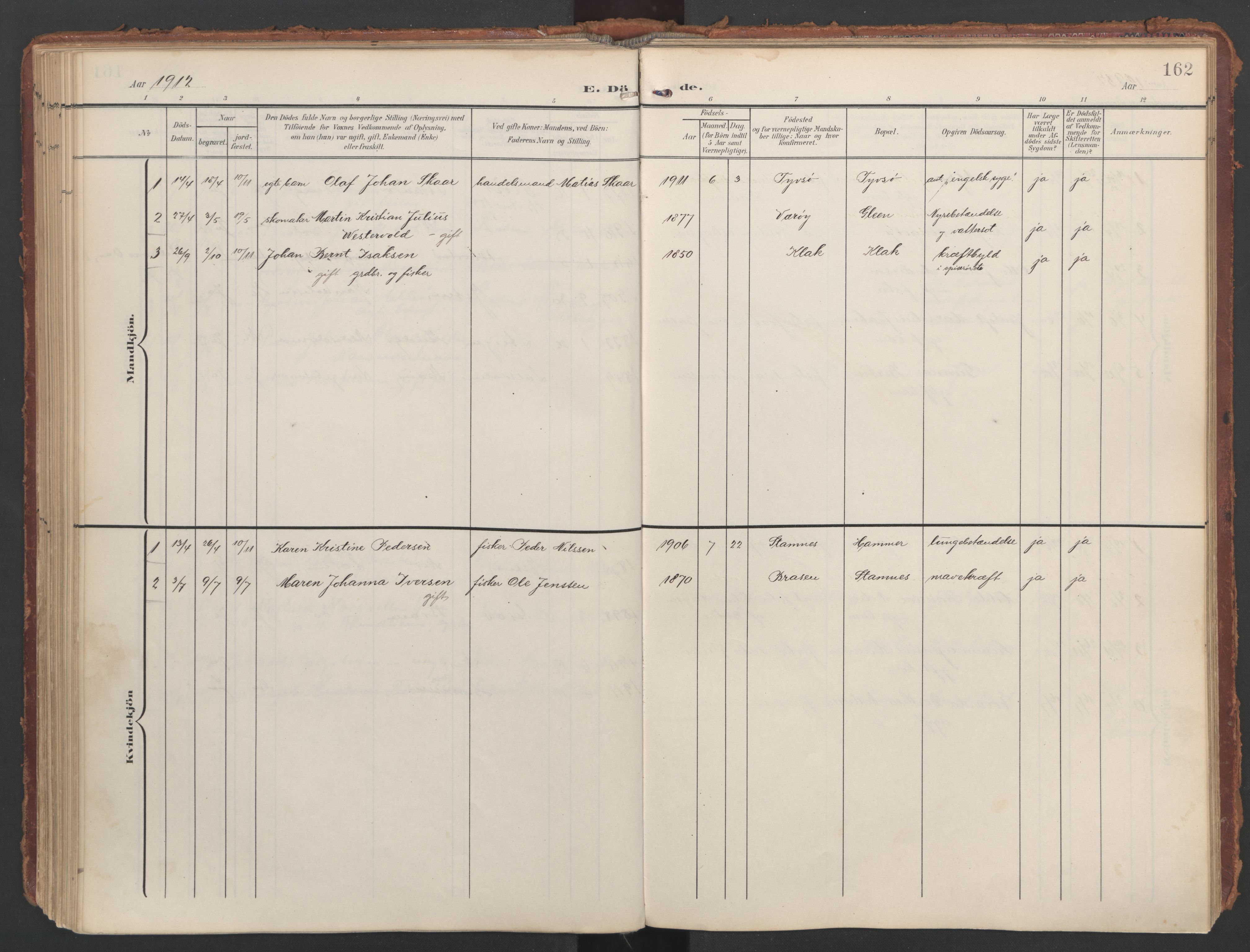 Ministerialprotokoller, klokkerbøker og fødselsregistre - Nordland, SAT/A-1459/808/L0129: Parish register (official) no. 808A02, 1903-1931, p. 162