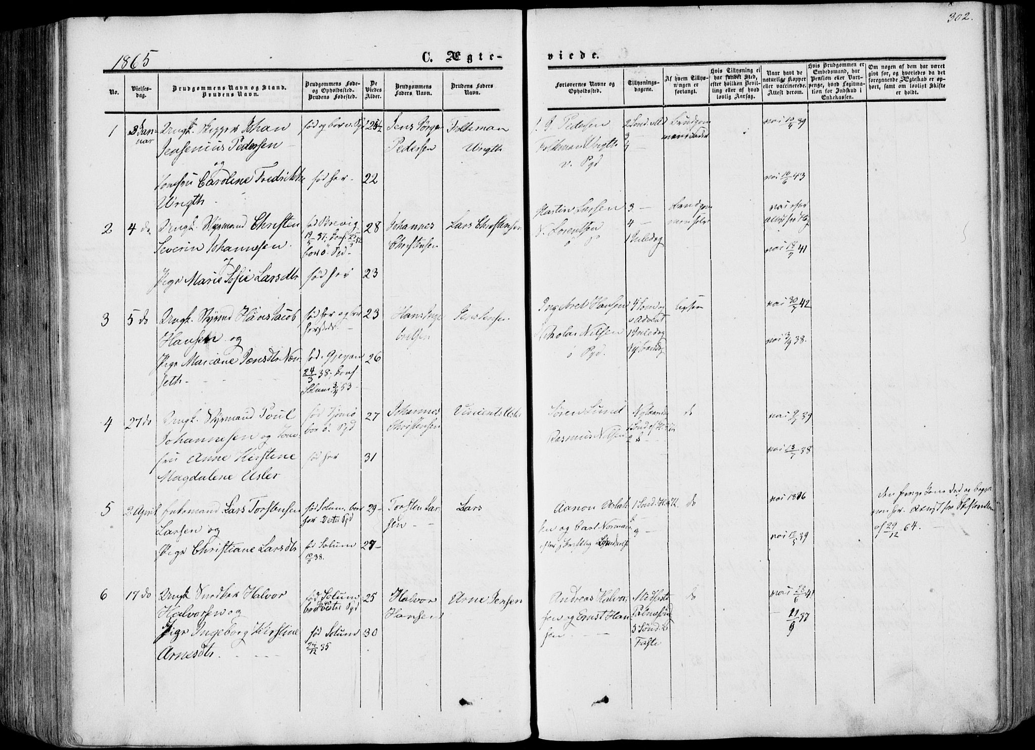 Porsgrunn kirkebøker , SAKO/A-104/F/Fa/L0007: Parish register (official) no. 7, 1858-1877, p. 302