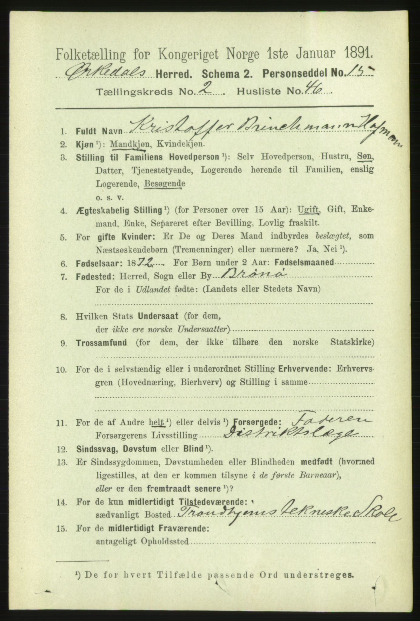 RA, 1891 census for 1638 Orkdal, 1891, p. 1272