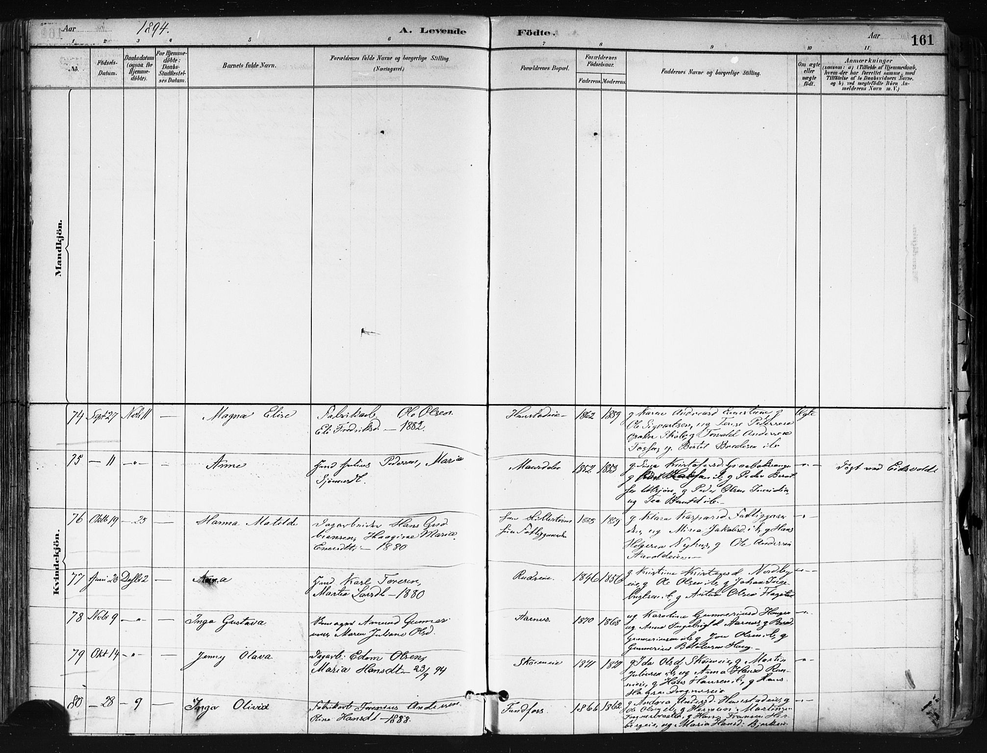 Nes prestekontor Kirkebøker, AV/SAO-A-10410/F/Fa/L0010: Parish register (official) no. I 10, 1883-1898, p. 161