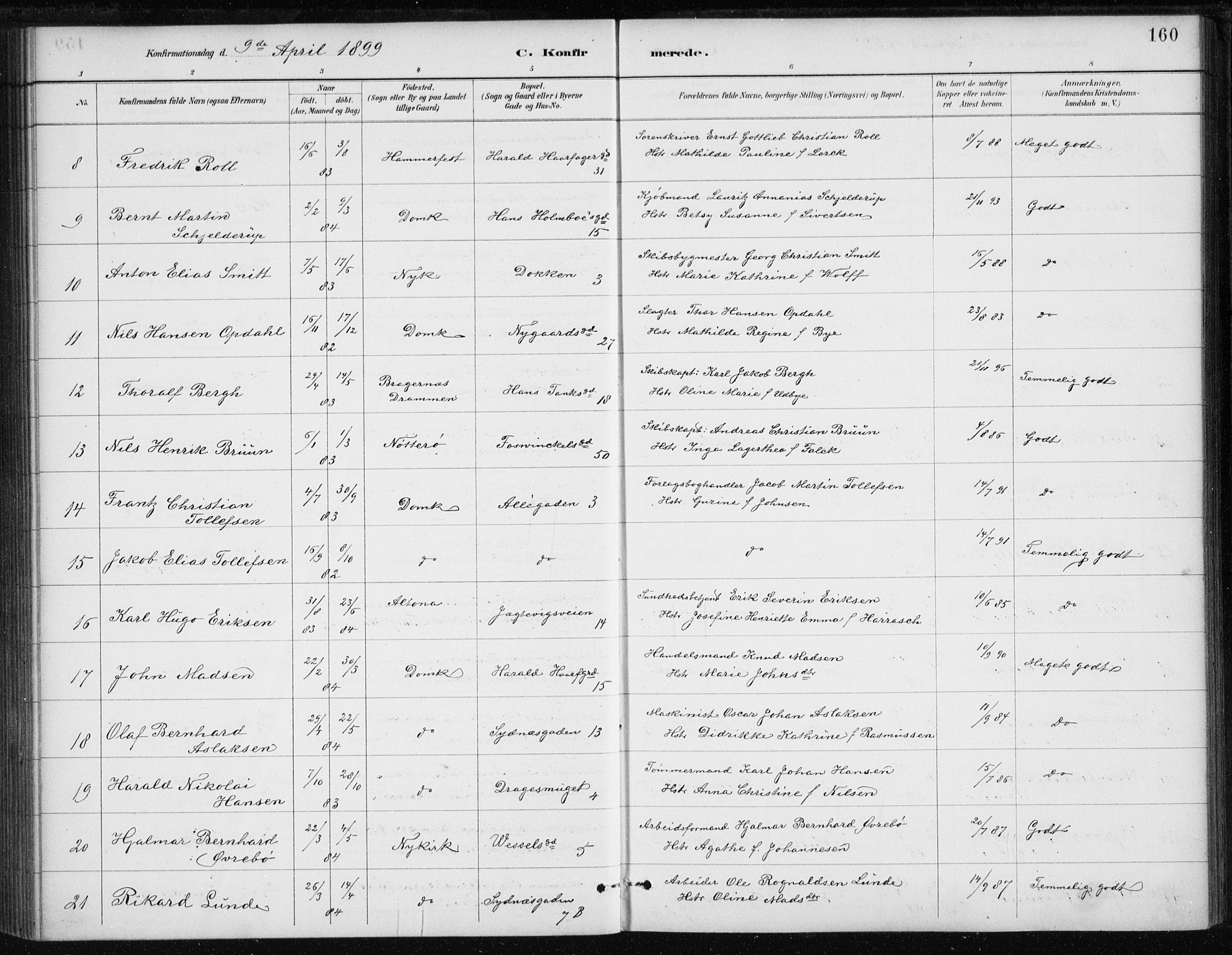 Johanneskirken sokneprestembete, AV/SAB-A-76001/H/Haa/L0008: Parish register (official) no. C 1, 1885-1907, p. 160