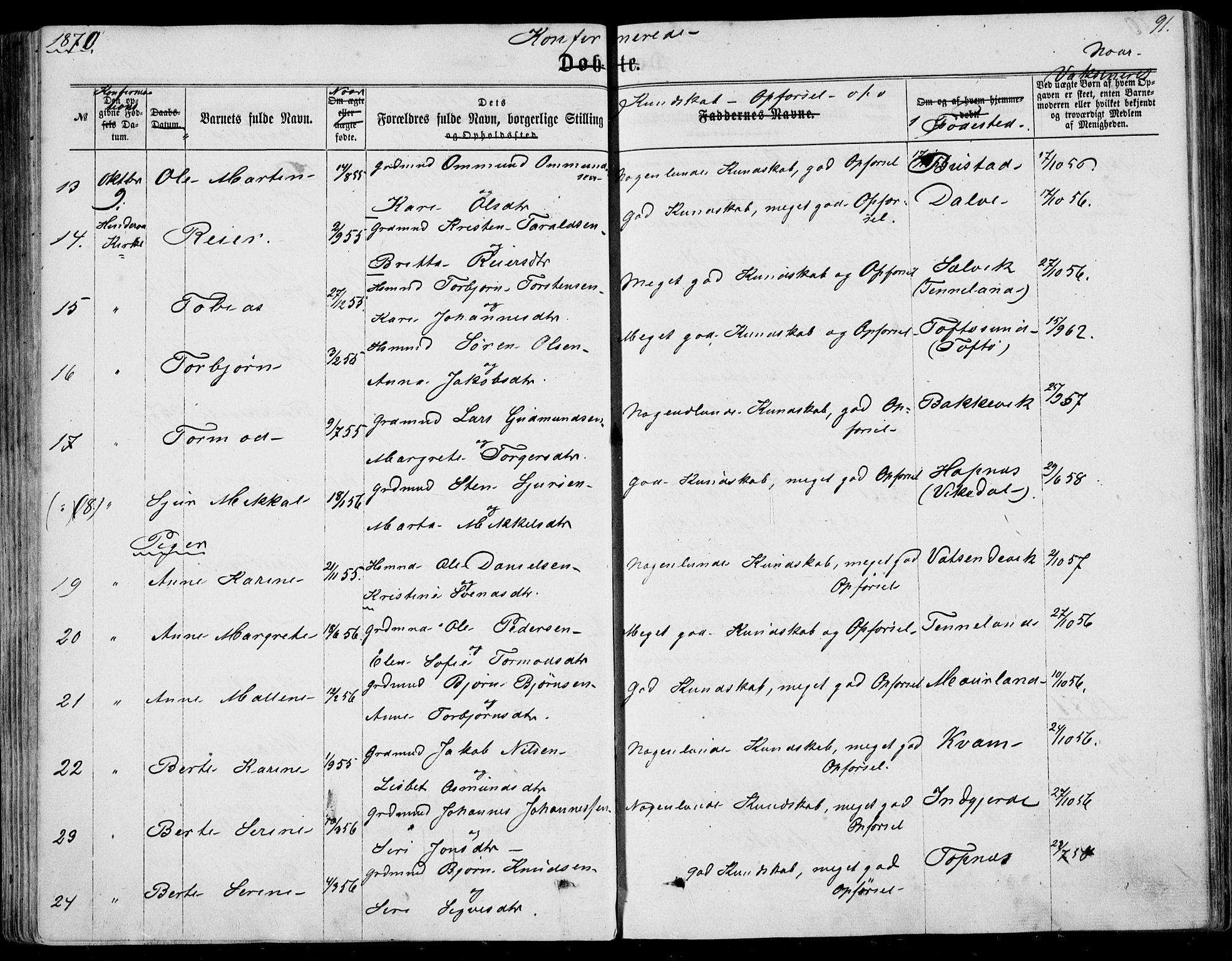 Nedstrand sokneprestkontor, AV/SAST-A-101841/01/IV: Parish register (official) no. A 9, 1861-1876, p. 91