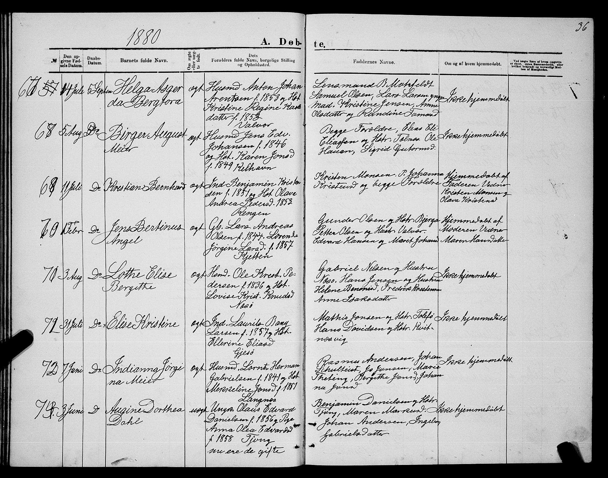 Ministerialprotokoller, klokkerbøker og fødselsregistre - Nordland, SAT/A-1459/841/L0620: Parish register (copy) no. 841C04, 1877-1896, p. 36