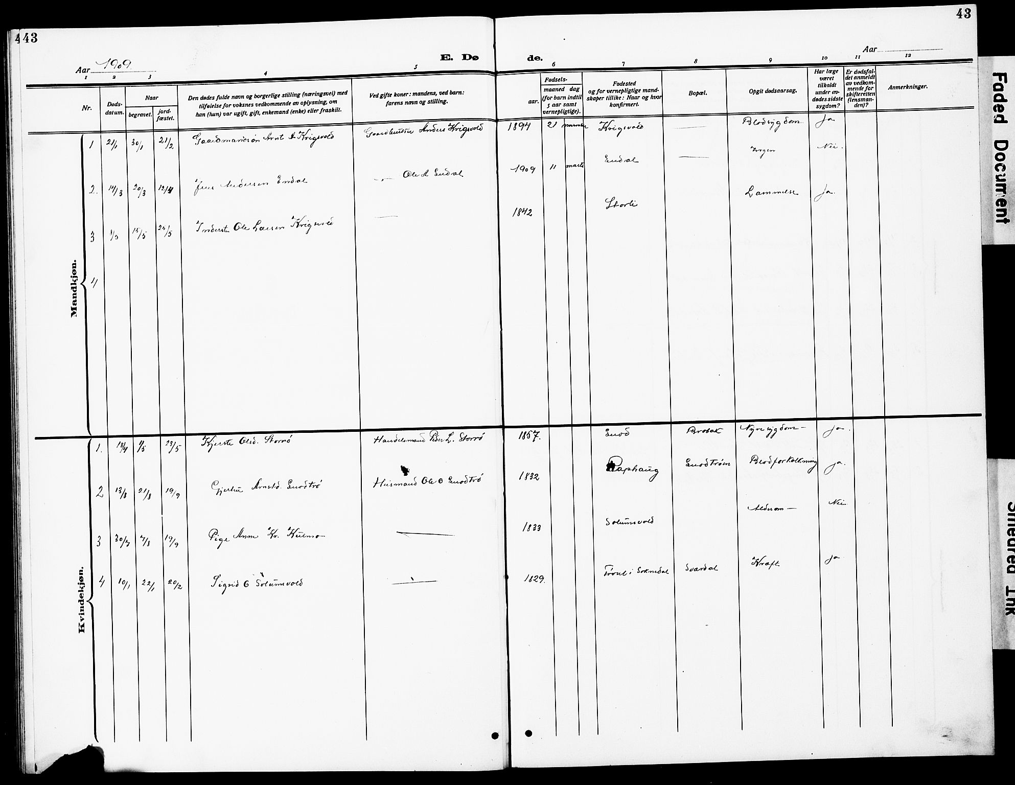 Ministerialprotokoller, klokkerbøker og fødselsregistre - Sør-Trøndelag, AV/SAT-A-1456/690/L1052: Parish register (copy) no. 690C02, 1907-1929, p. 43