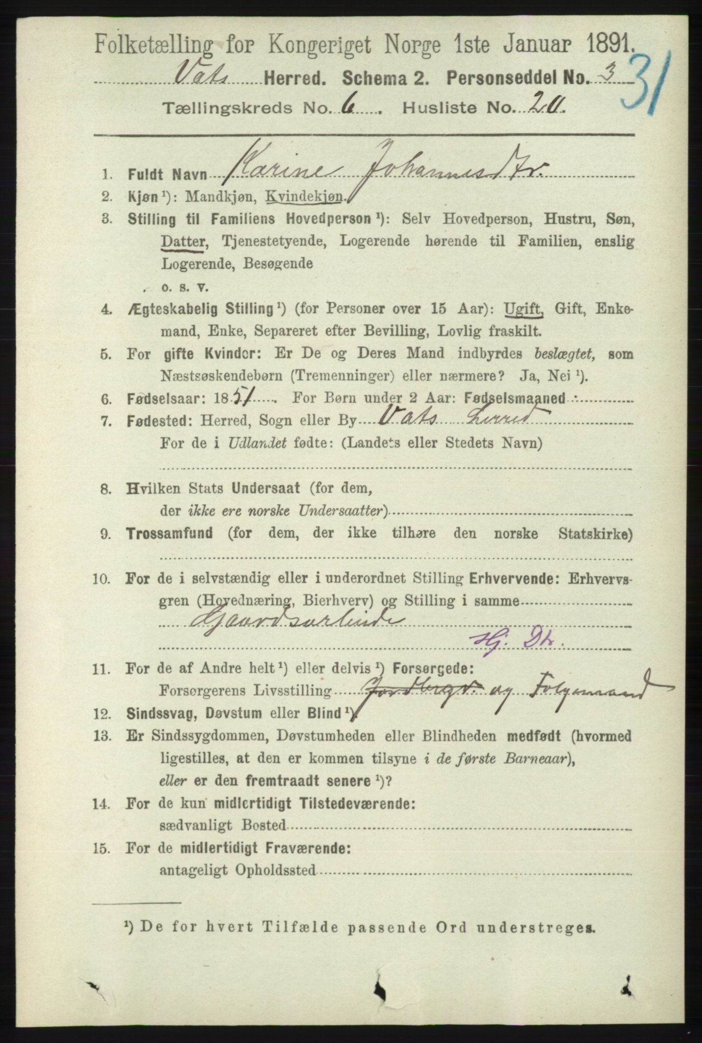 RA, 1891 census for 1155 Vats, 1891, p. 1056