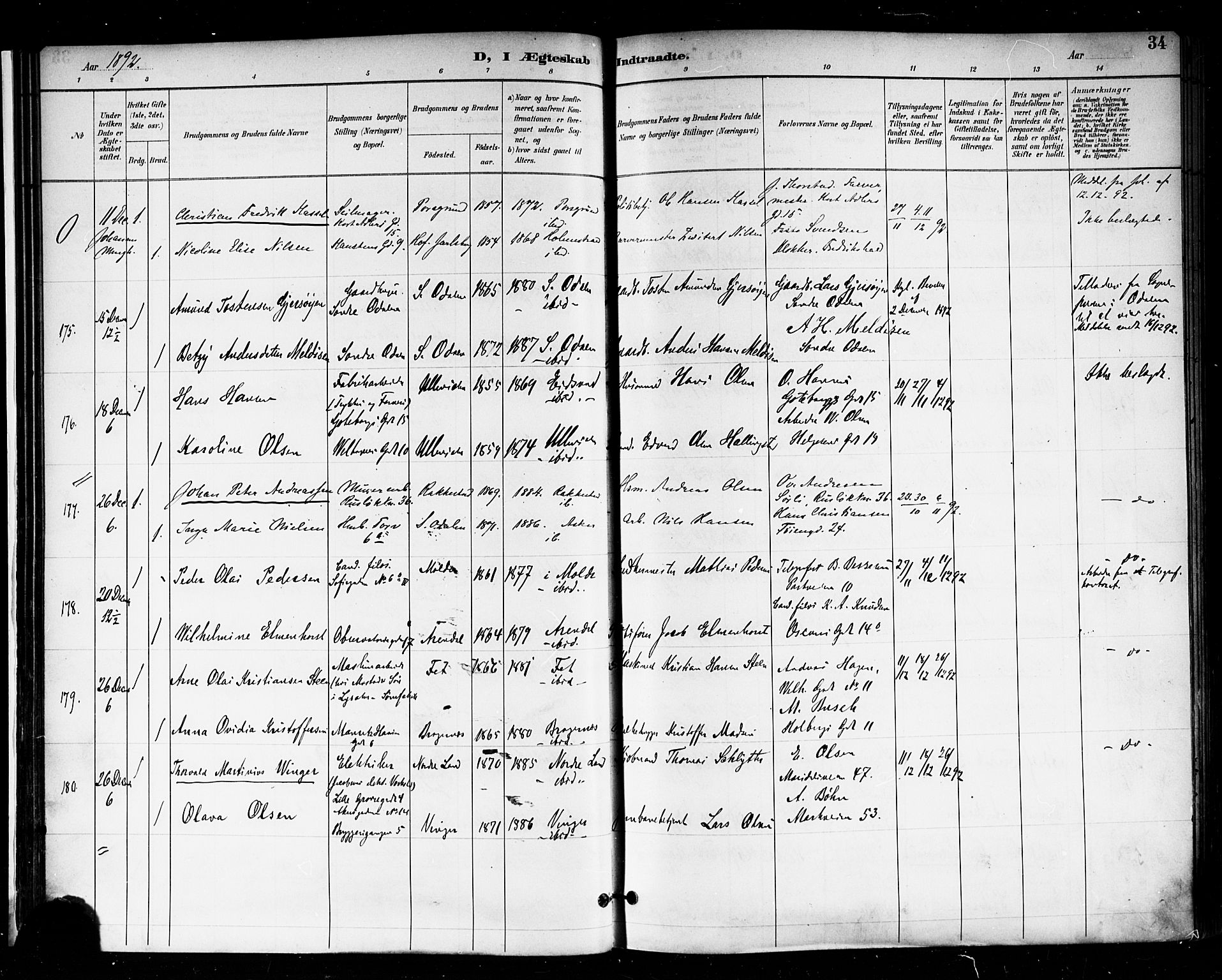 Trefoldighet prestekontor Kirkebøker, AV/SAO-A-10882/F/Fc/L0004: Parish register (official) no. III 4, 1891-1900, p. 34