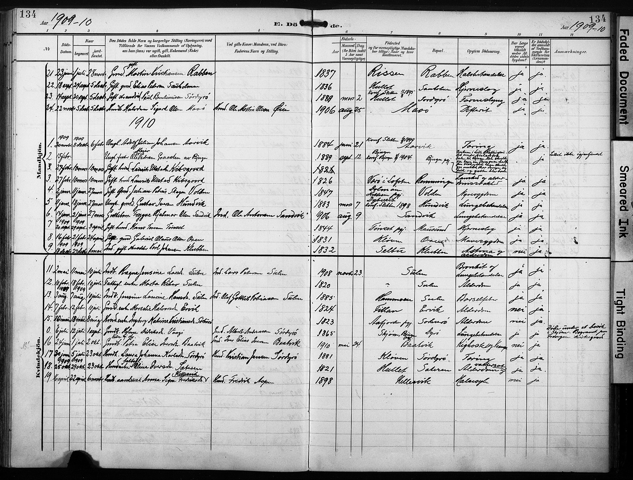 Ministerialprotokoller, klokkerbøker og fødselsregistre - Sør-Trøndelag, SAT/A-1456/640/L0580: Parish register (official) no. 640A05, 1902-1910, p. 134