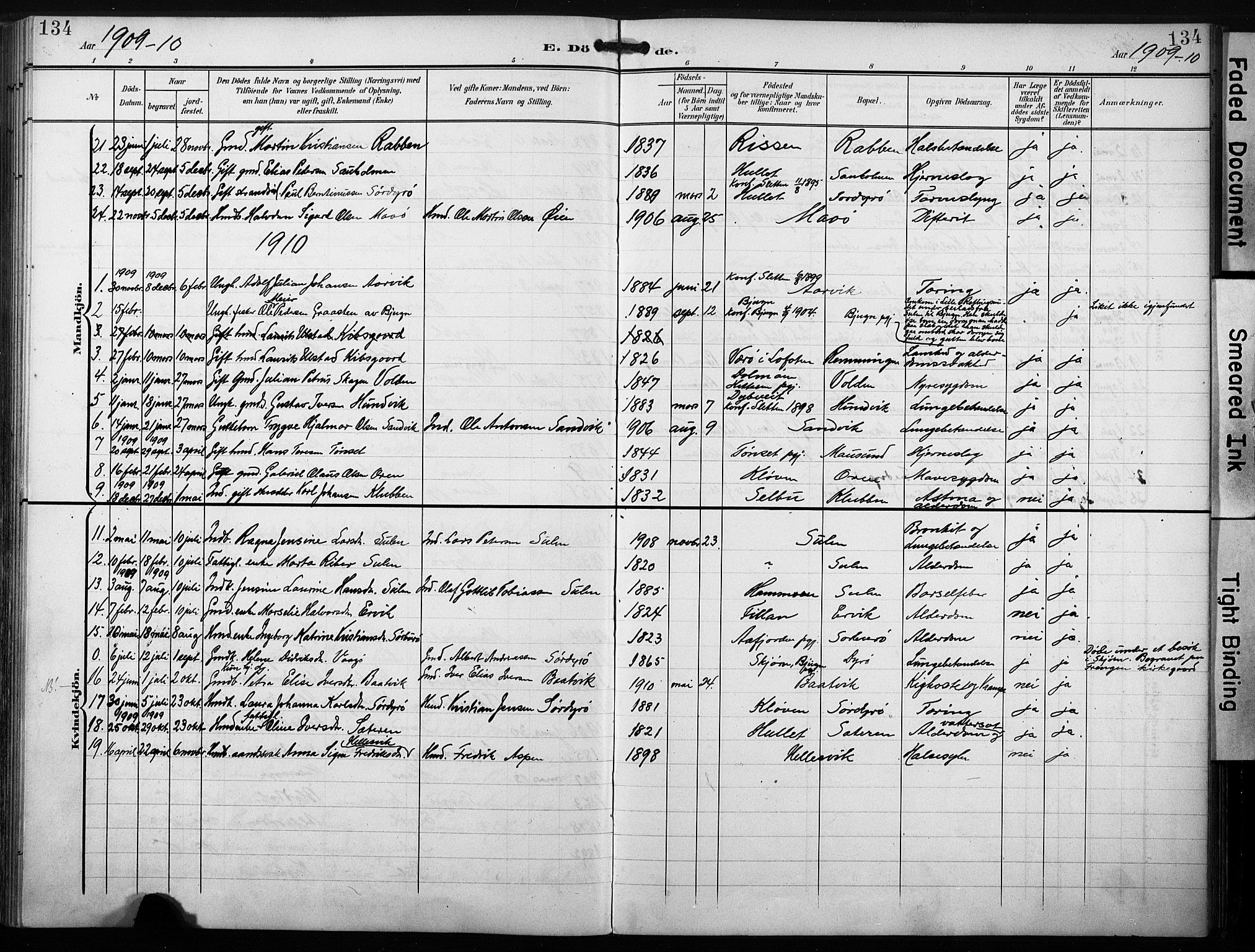 Ministerialprotokoller, klokkerbøker og fødselsregistre - Sør-Trøndelag, AV/SAT-A-1456/640/L0580: Parish register (official) no. 640A05, 1902-1910, p. 134