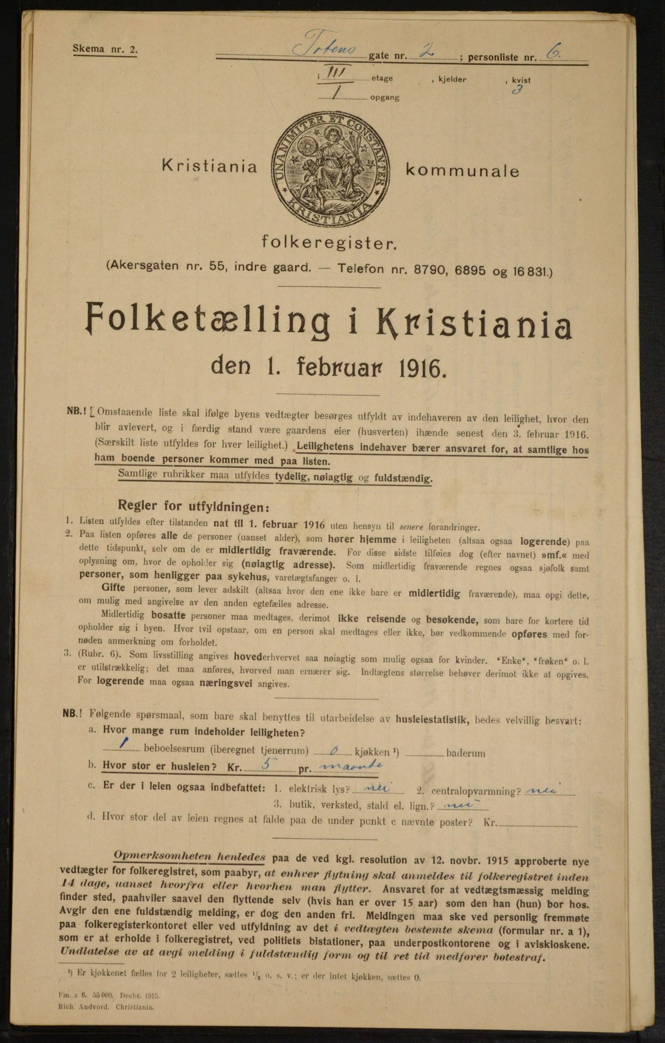 OBA, Municipal Census 1916 for Kristiania, 1916, p. 118538