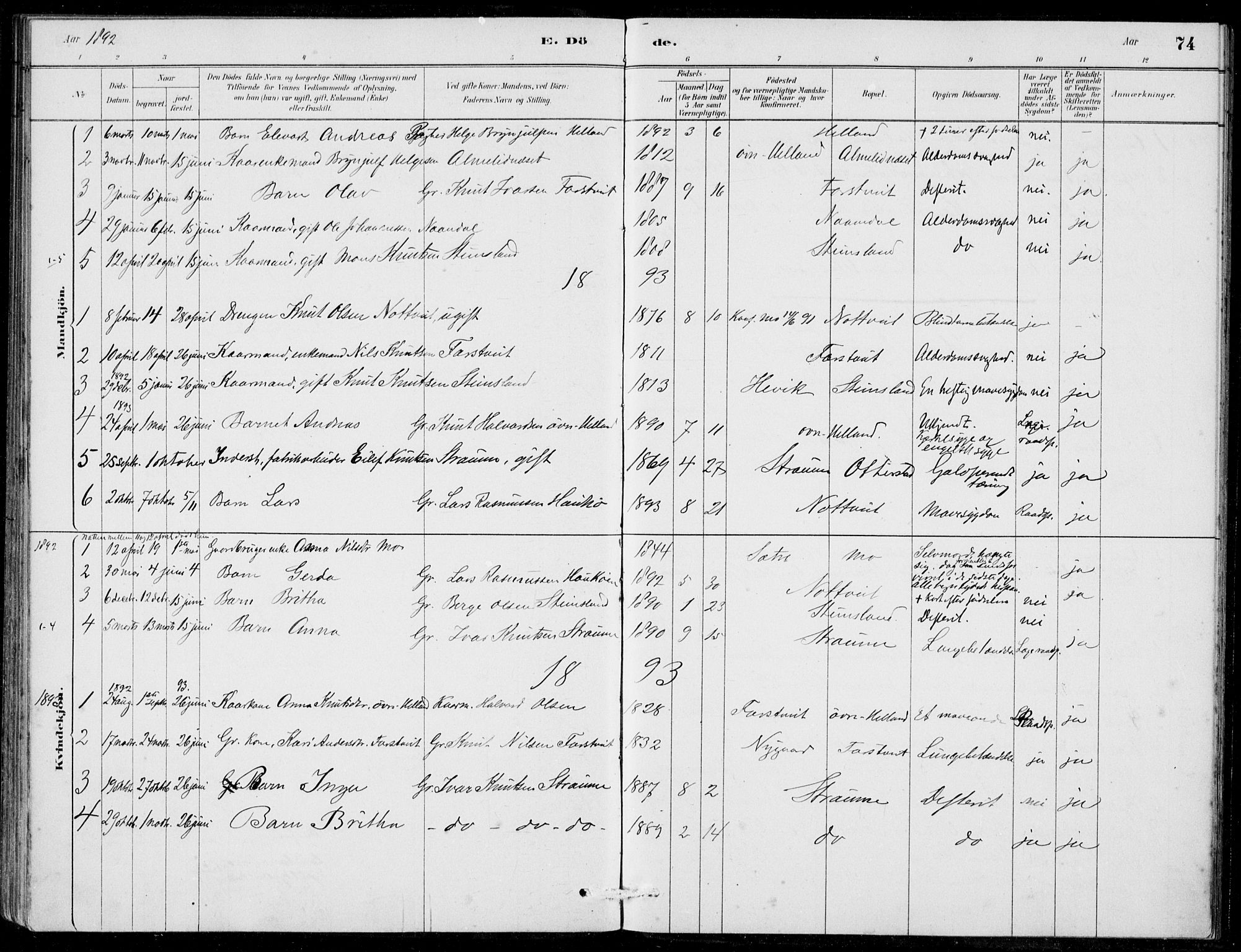 Hosanger sokneprestembete, SAB/A-75801/H/Haa: Parish register (official) no. C  1, 1880-1900, p. 74