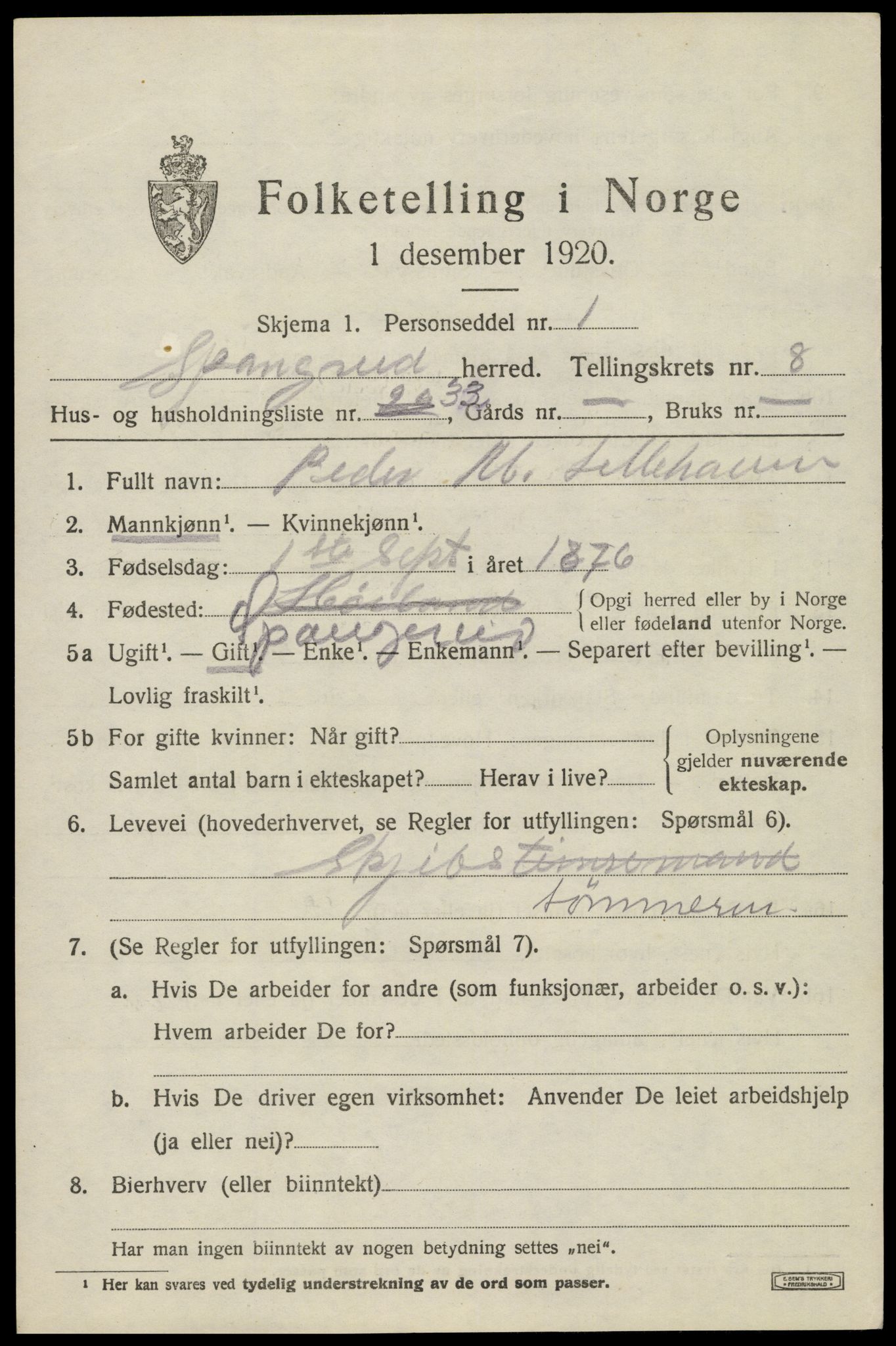 SAK, 1920 census for Spangereid, 1920, p. 3171