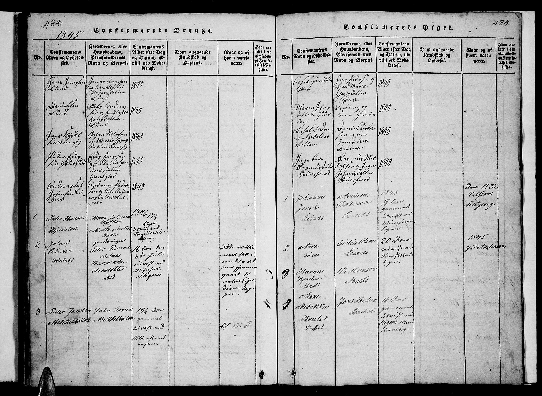 Ministerialprotokoller, klokkerbøker og fødselsregistre - Nordland, AV/SAT-A-1459/857/L0826: Parish register (copy) no. 857C01, 1821-1852, p. 484-485