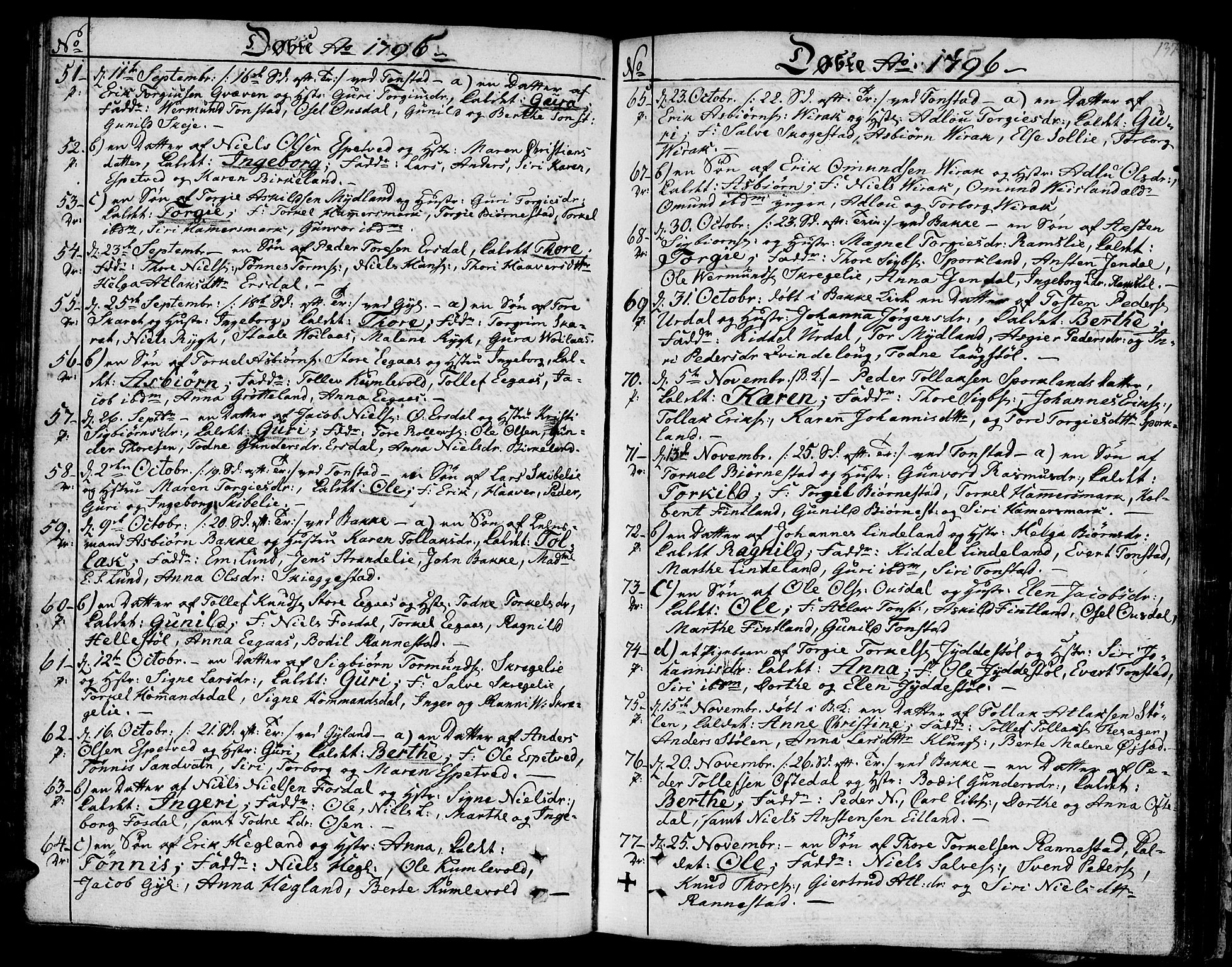 Bakke sokneprestkontor, AV/SAK-1111-0002/F/Fa/Faa/L0002: Parish register (official) no. A 2, 1780-1816, p. 137