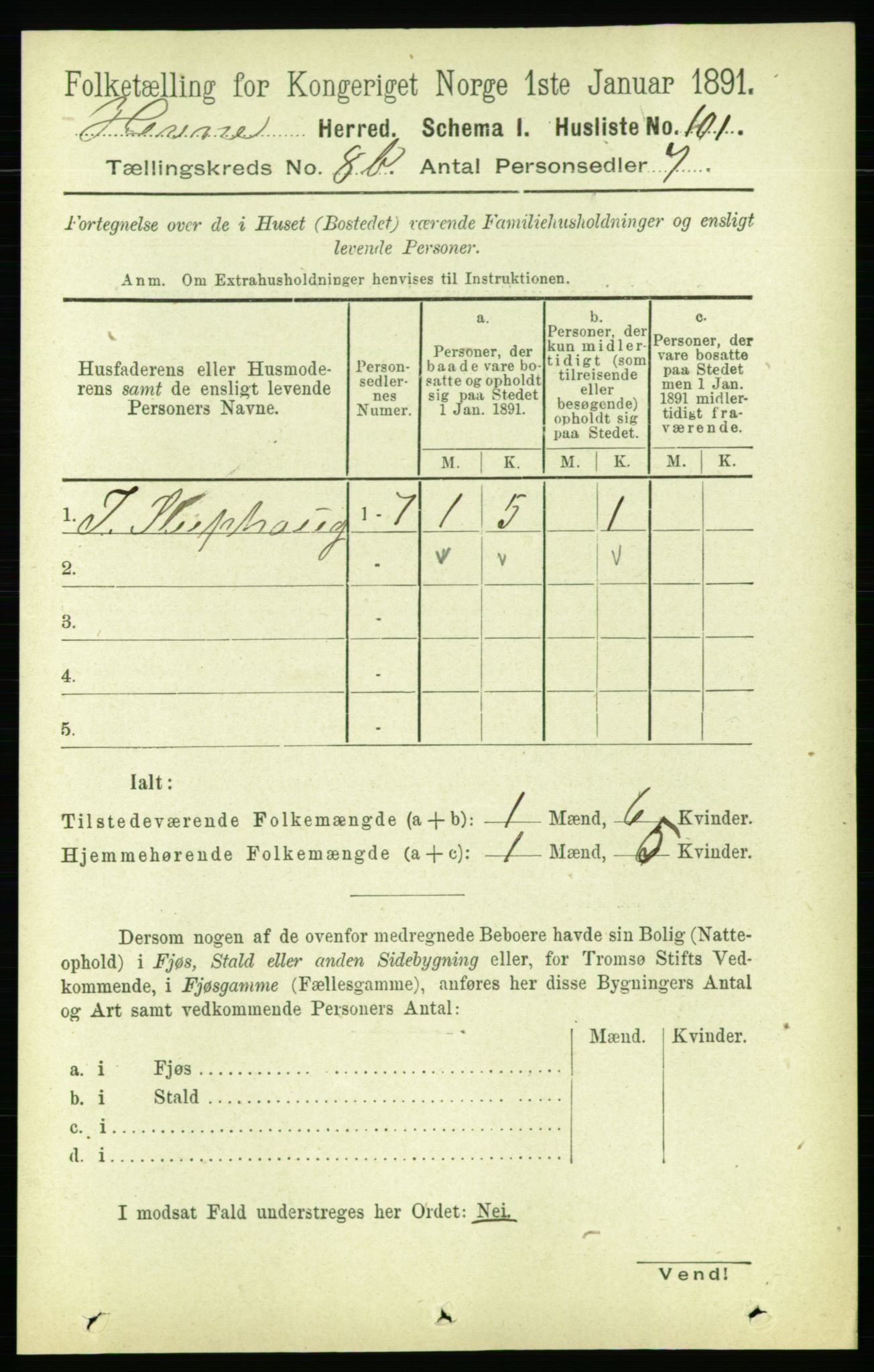 RA, 1891 census for 1612 Hemne, 1891, p. 5511