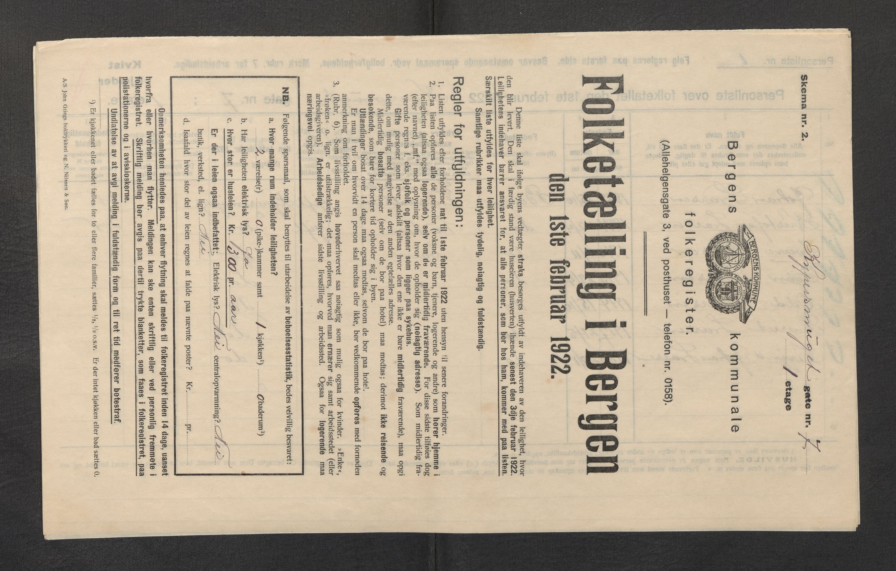 SAB, Municipal Census 1922 for Bergen, 1922, p. 21118