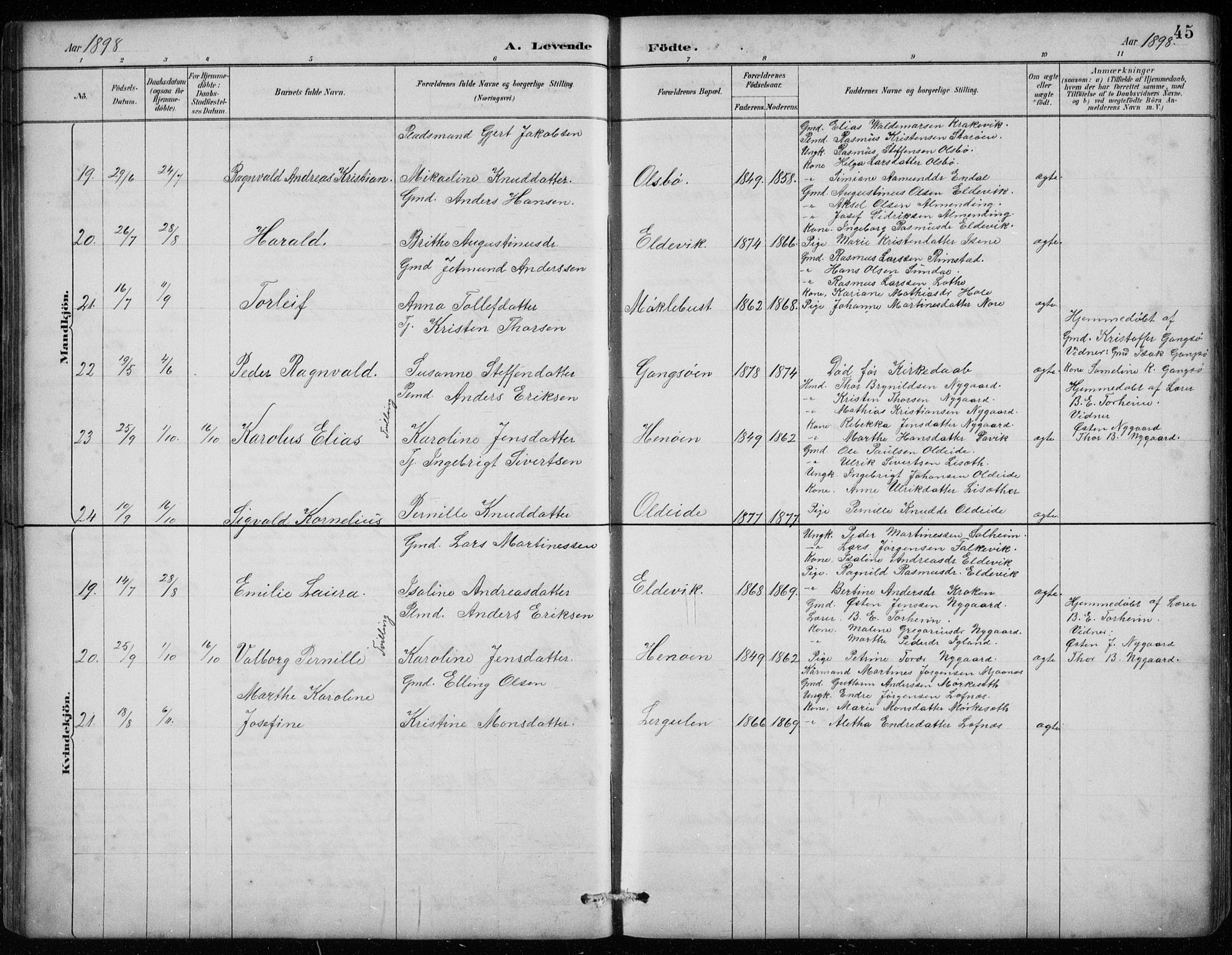 Davik sokneprestembete, AV/SAB-A-79701/H/Hab/Habc/L0002: Parish register (copy) no. C 2, 1889-1906, p. 45