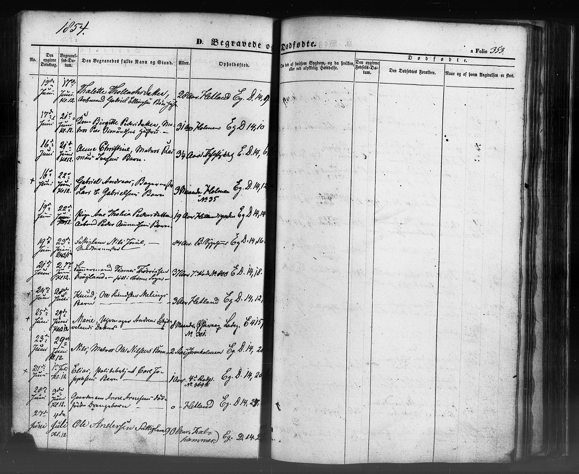Domkirken sokneprestkontor, SAST/A-101812/001/30/30BB/L0009: Parish register (copy) no. B 9, 1850-1858, p. 353