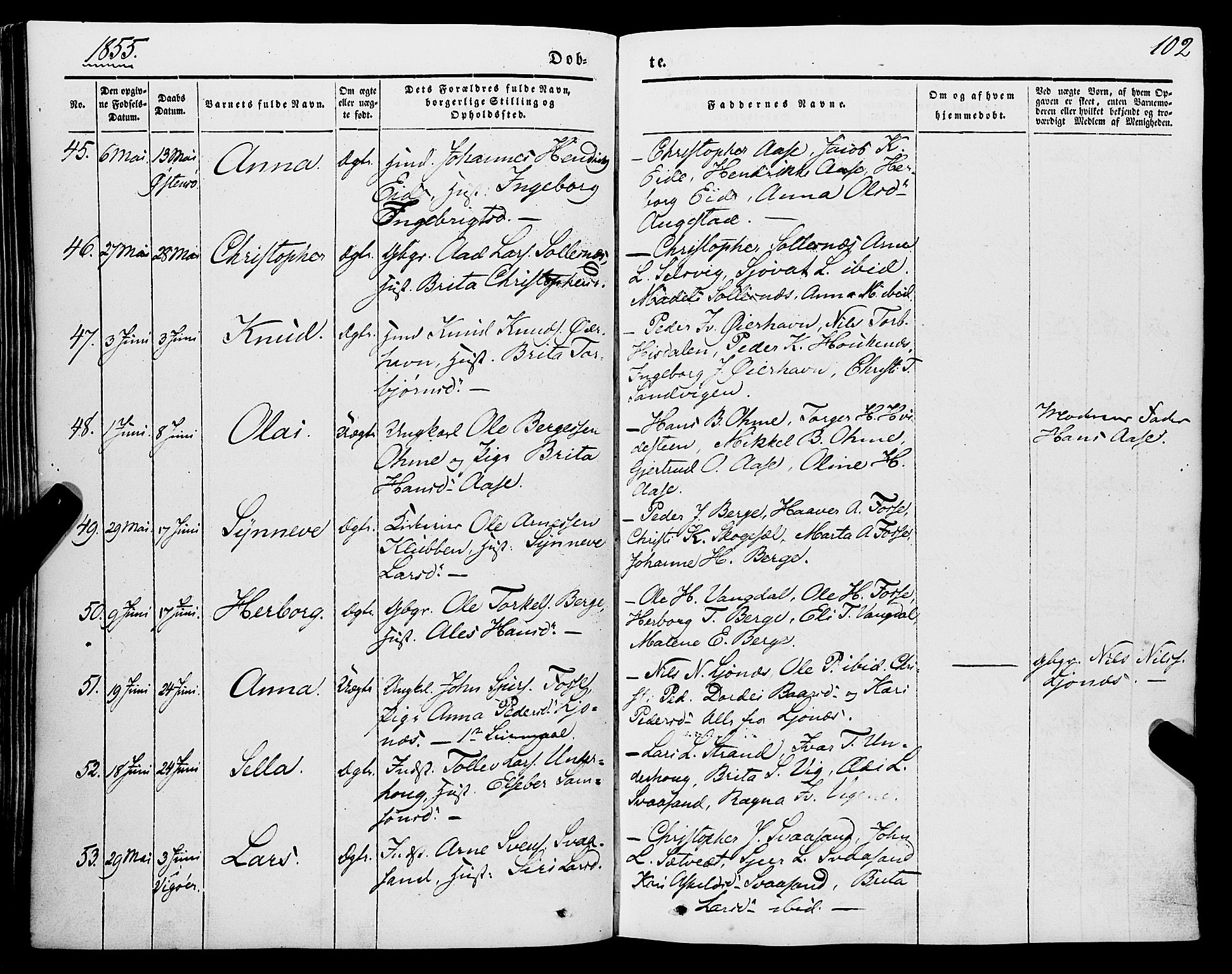 Strandebarm sokneprestembete, AV/SAB-A-78401/H/Haa: Parish register (official) no. A 7, 1844-1872, p. 102