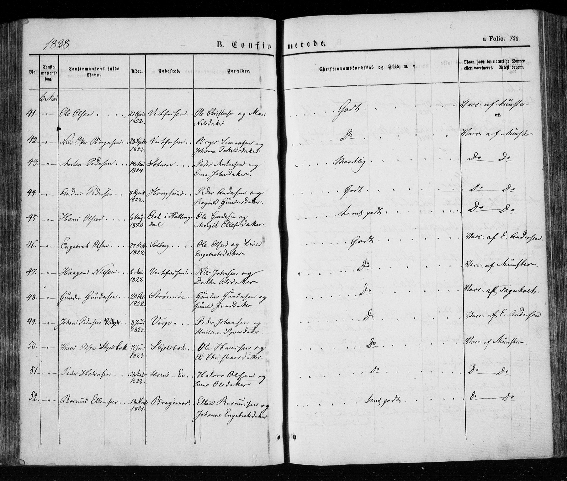 Eiker kirkebøker, AV/SAKO-A-4/F/Fa/L0013a: Parish register (official) no. I 13A, 1832-1845, p. 288