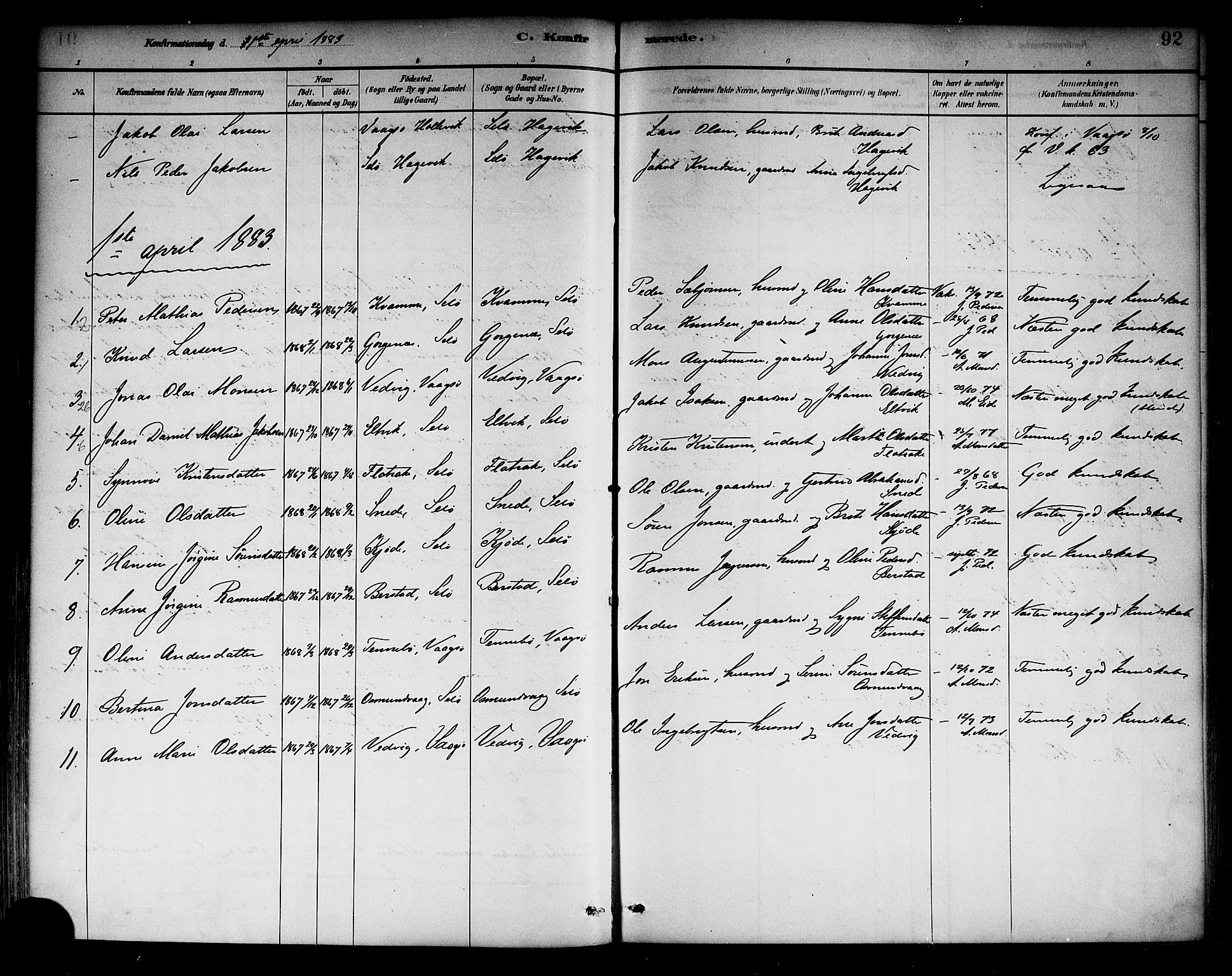 Selje sokneprestembete, SAB/A-99938/H/Ha/Haa/Haab: Parish register (official) no. B 1, 1881-1890, p. 92
