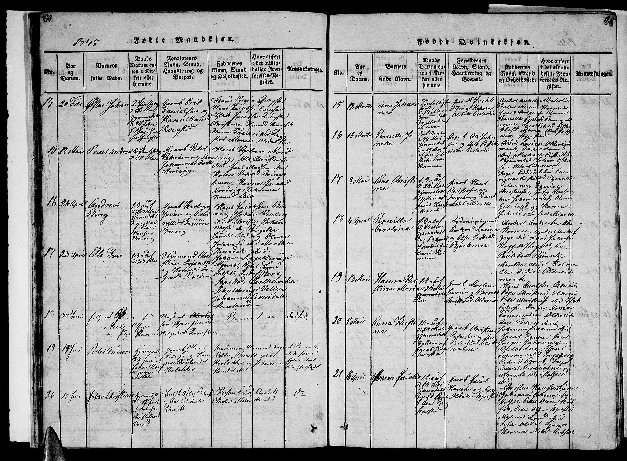 Ministerialprotokoller, klokkerbøker og fødselsregistre - Nordland, AV/SAT-A-1459/852/L0752: Parish register (copy) no. 852C03, 1840-1855, p. 64-65