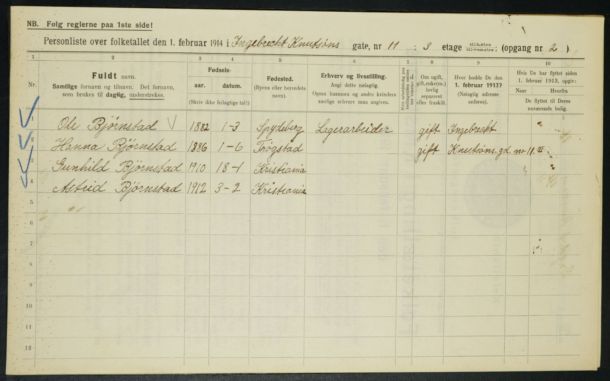 OBA, Municipal Census 1914 for Kristiania, 1914, p. 43920