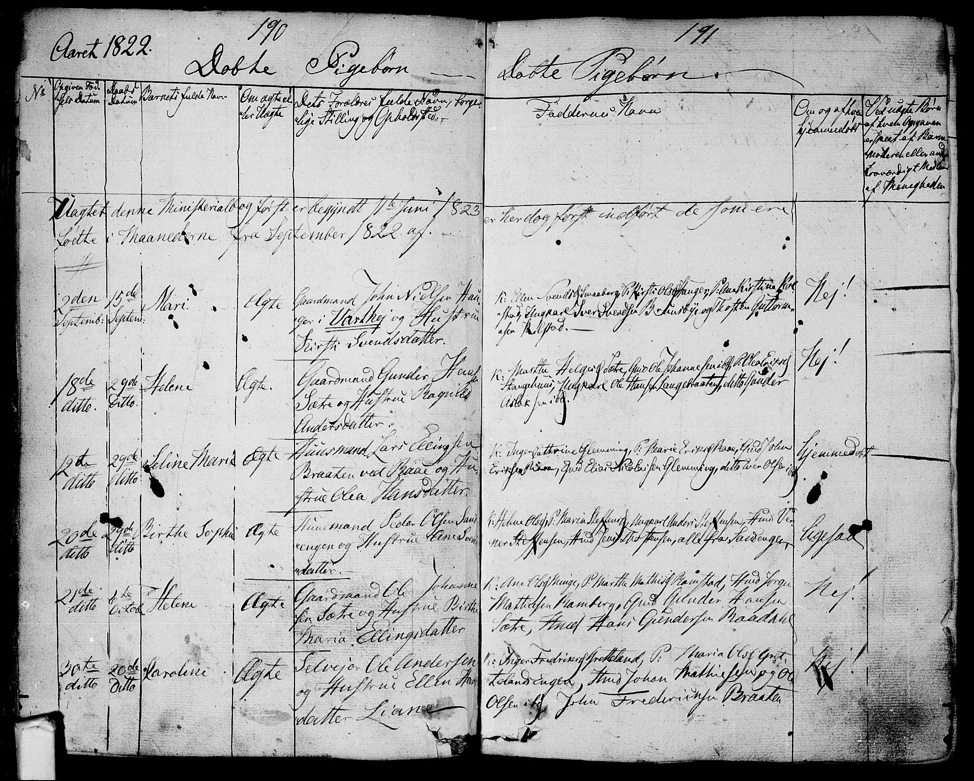 Tune prestekontor Kirkebøker, SAO/A-2007/F/Fa/L0006: Parish register (official) no. 6, 1823-1831, p. 190-191