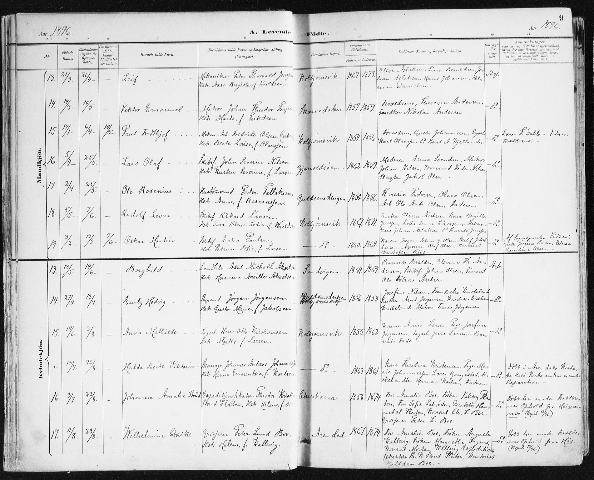 Hisøy sokneprestkontor, AV/SAK-1111-0020/F/Fa/L0004: Parish register (official) no. A 4, 1895-1917, p. 9