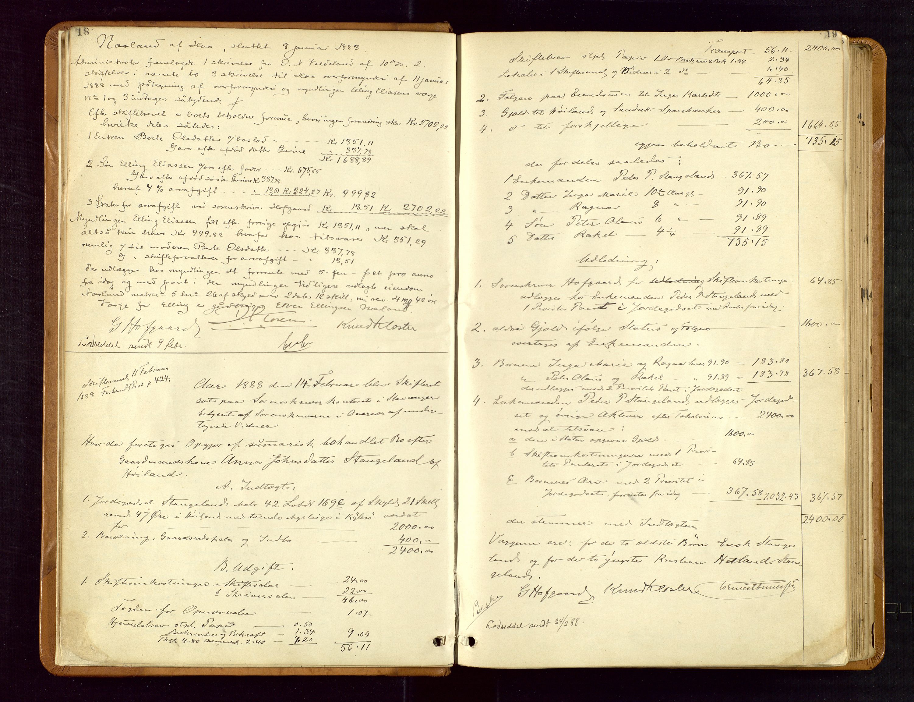 Jæren sorenskriveri, AV/SAST-A-100310/01/5/50/50BB/L0004: SKIFTEUTLODNINGSPROTOKOLL, 1887-1893, p. 18-19
