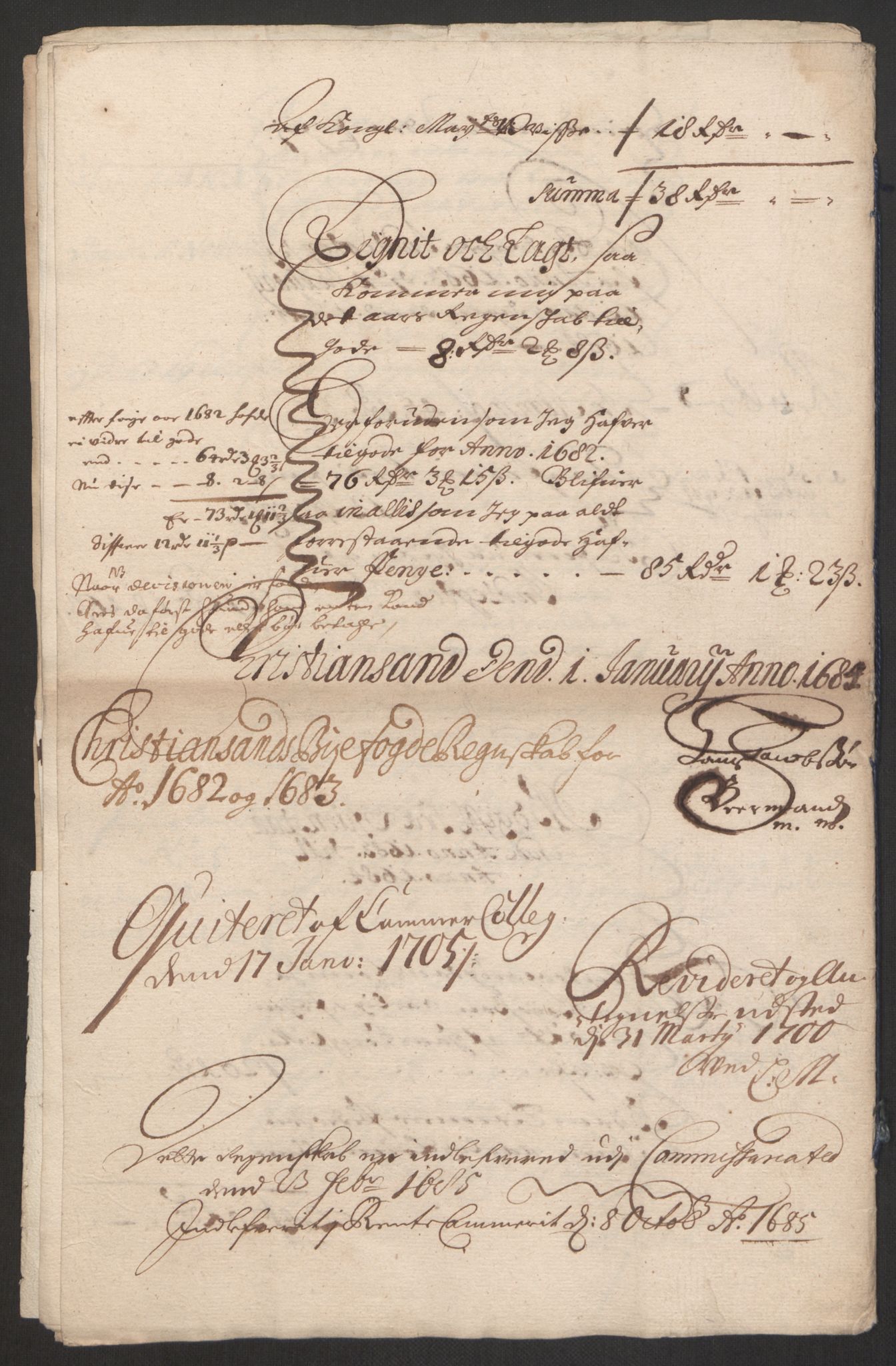 Rentekammeret inntil 1814, Reviderte regnskaper, Byregnskaper, RA/EA-4066/R/Rm/L0285: [M18] Sikt og sakefall, 1681-1718, p. 34