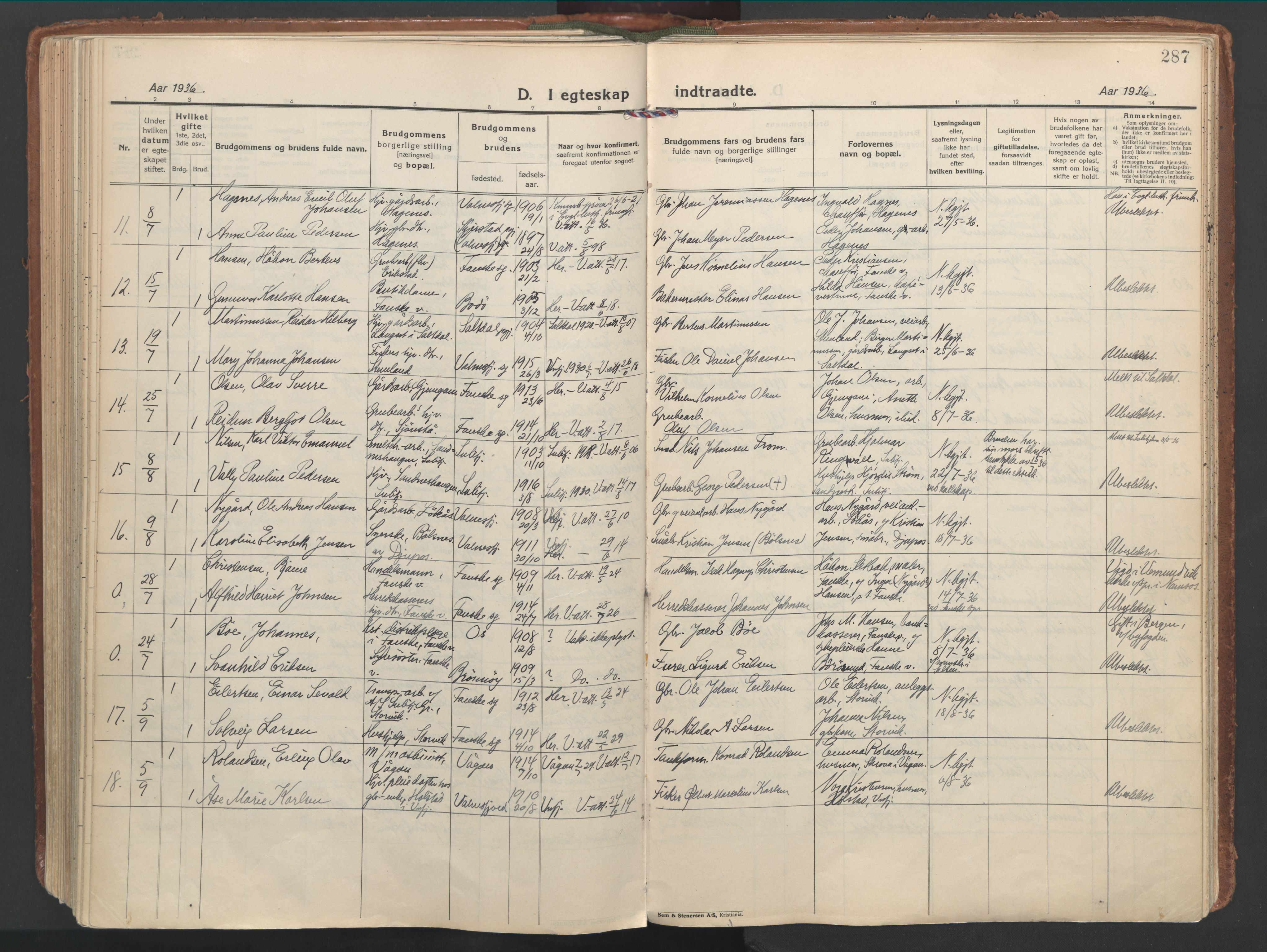 Ministerialprotokoller, klokkerbøker og fødselsregistre - Nordland, SAT/A-1459/849/L0699: Parish register (official) no. 849A10, 1924-1937, p. 287