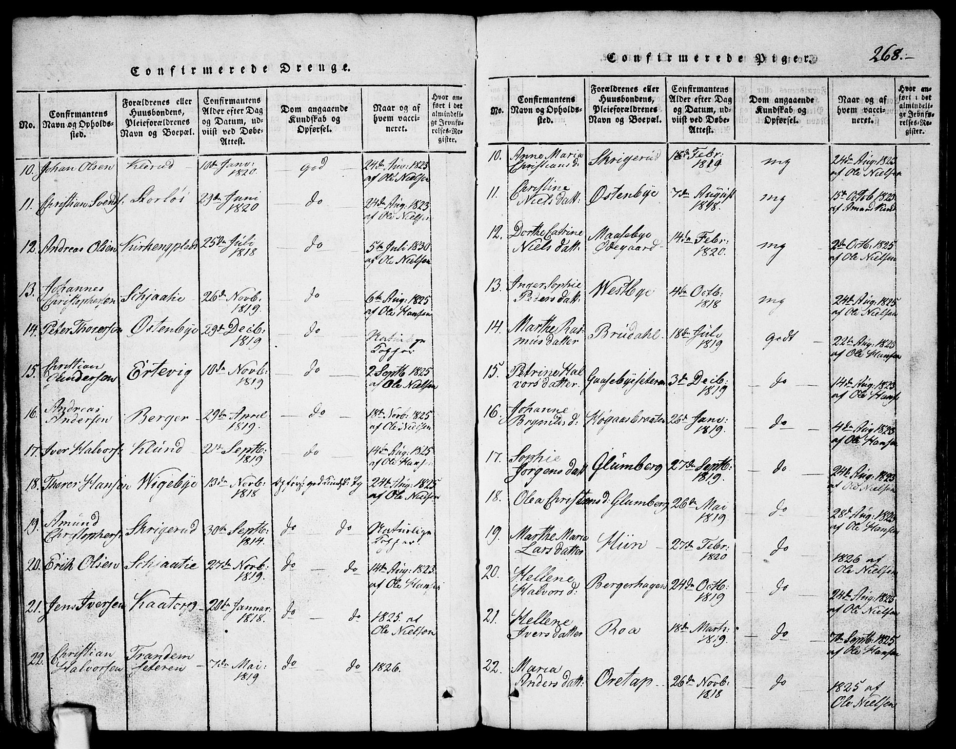 Rødenes prestekontor Kirkebøker, AV/SAO-A-2005/G/Ga/L0001: Parish register (copy) no.  I 1, 1814-1841, p. 268