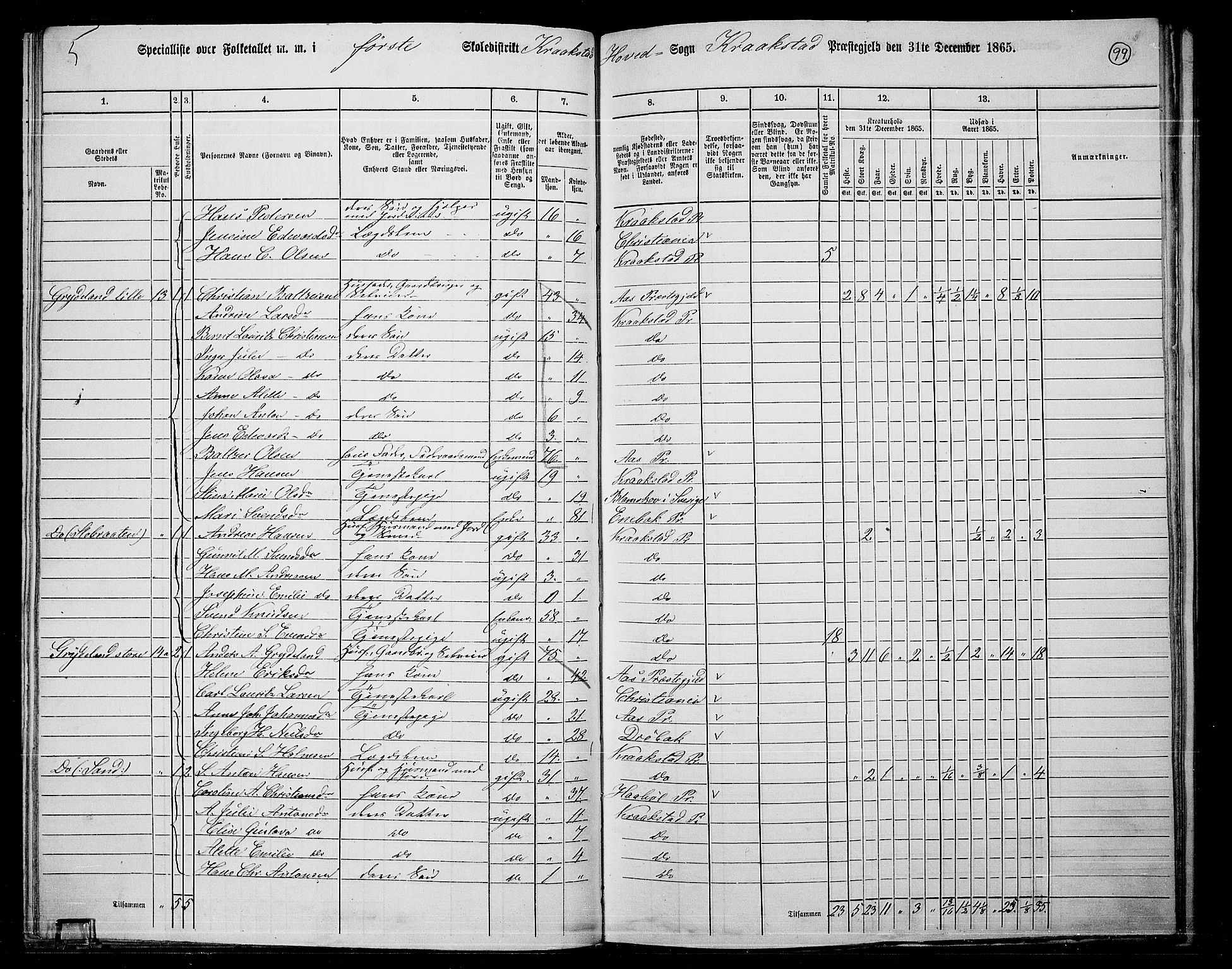 RA, 1865 census for Kråkstad, 1865, p. 87