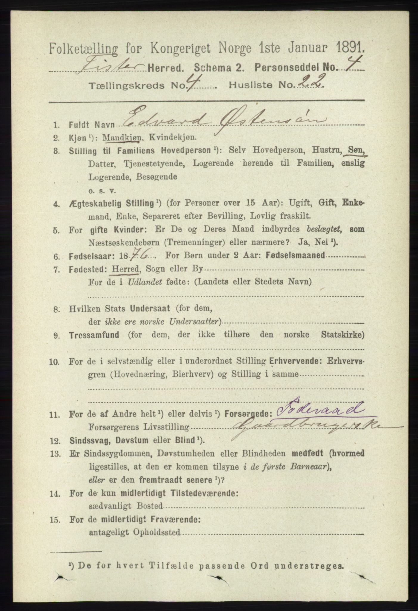 RA, 1891 census for 1132 Fister, 1891, p. 981