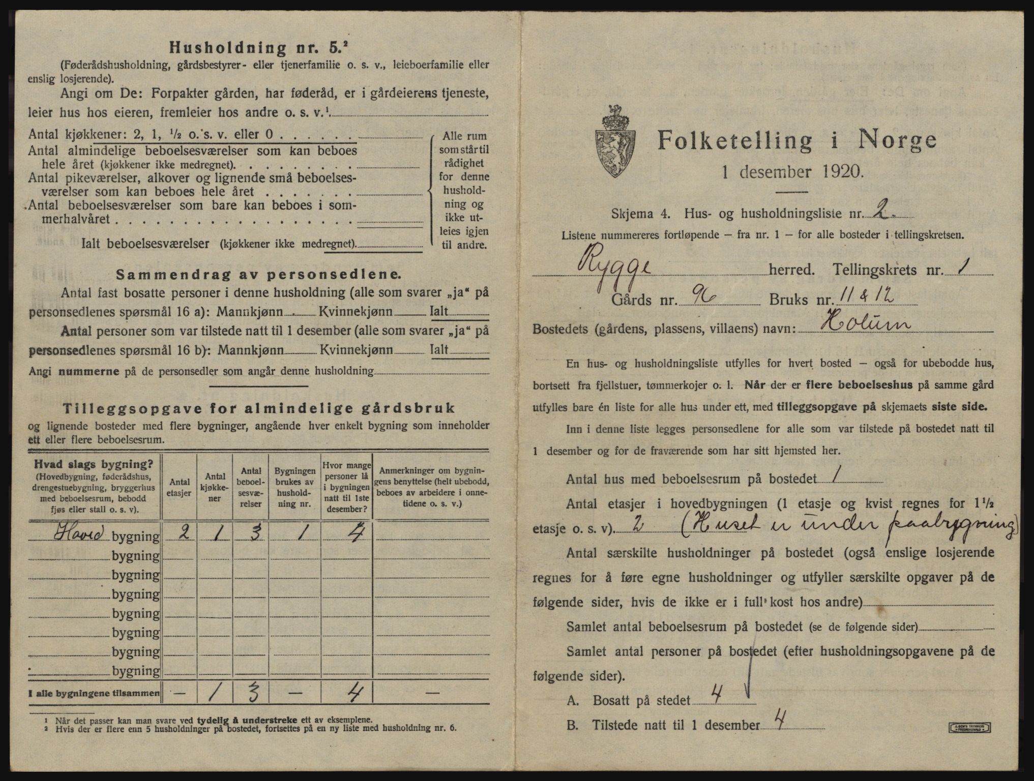 SAO, 1920 census for Rygge, 1920, p. 47