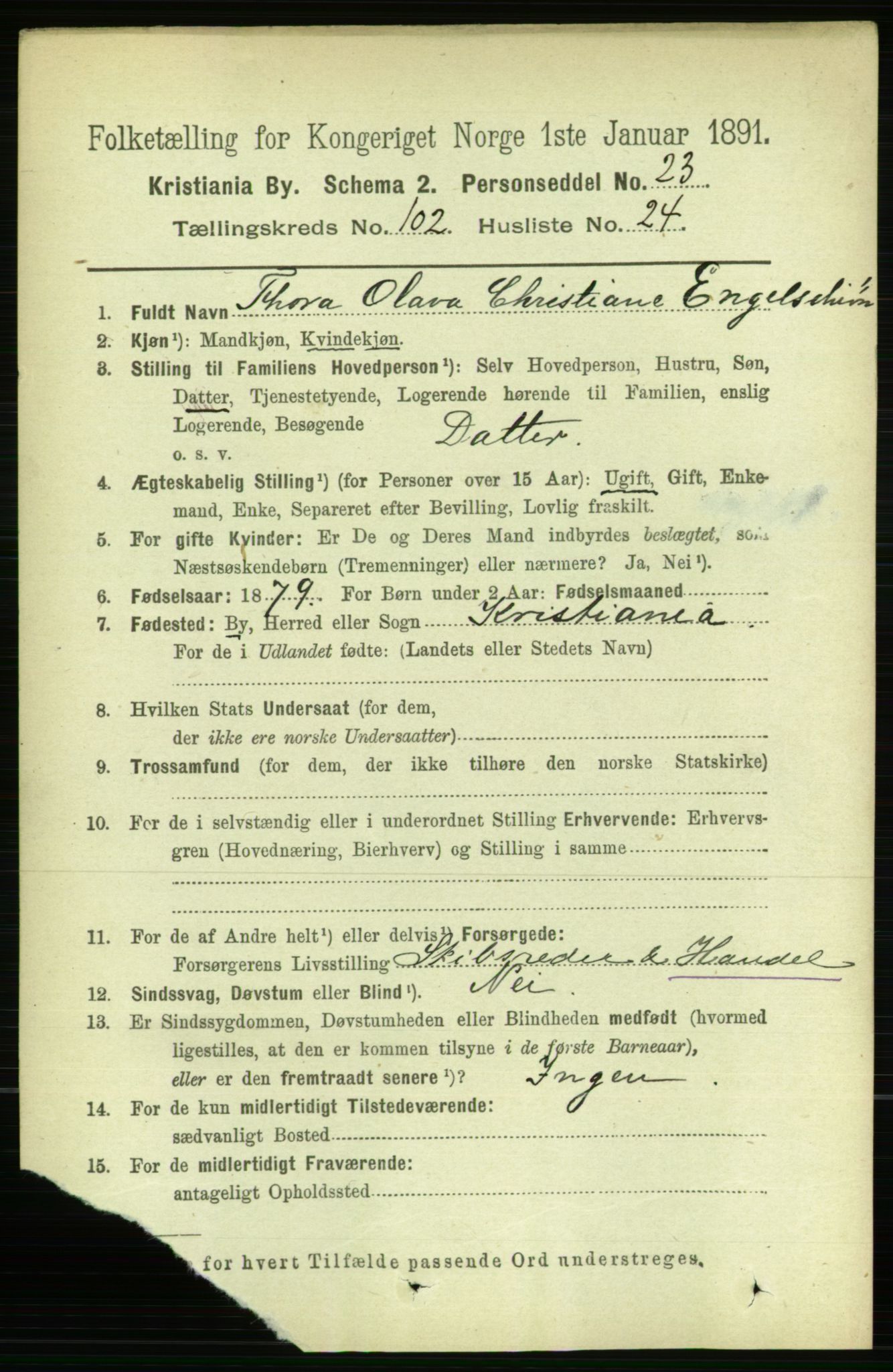 RA, 1891 census for 0301 Kristiania, 1891, p. 51036