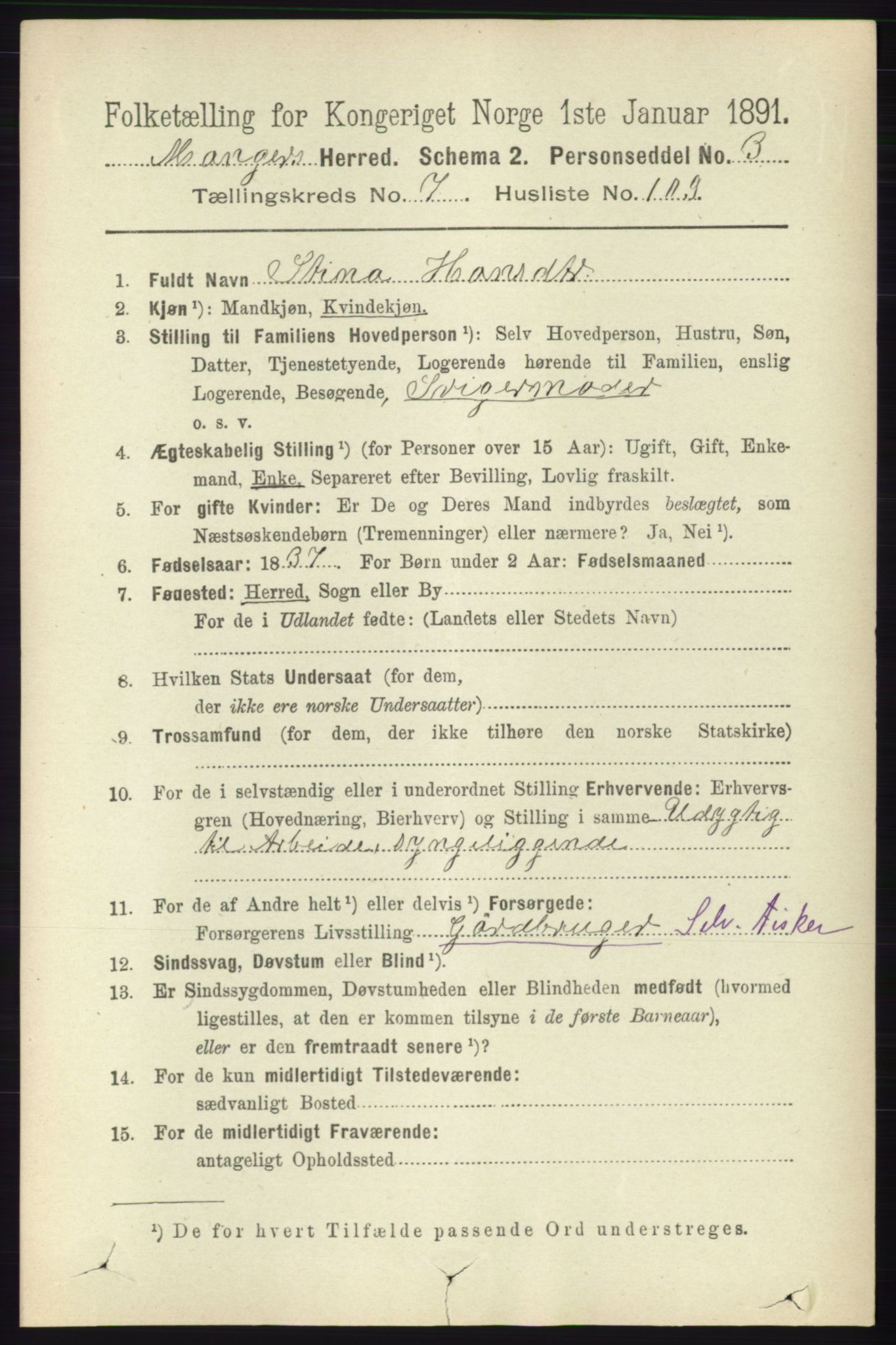 RA, 1891 census for 1261 Manger, 1891, p. 5001