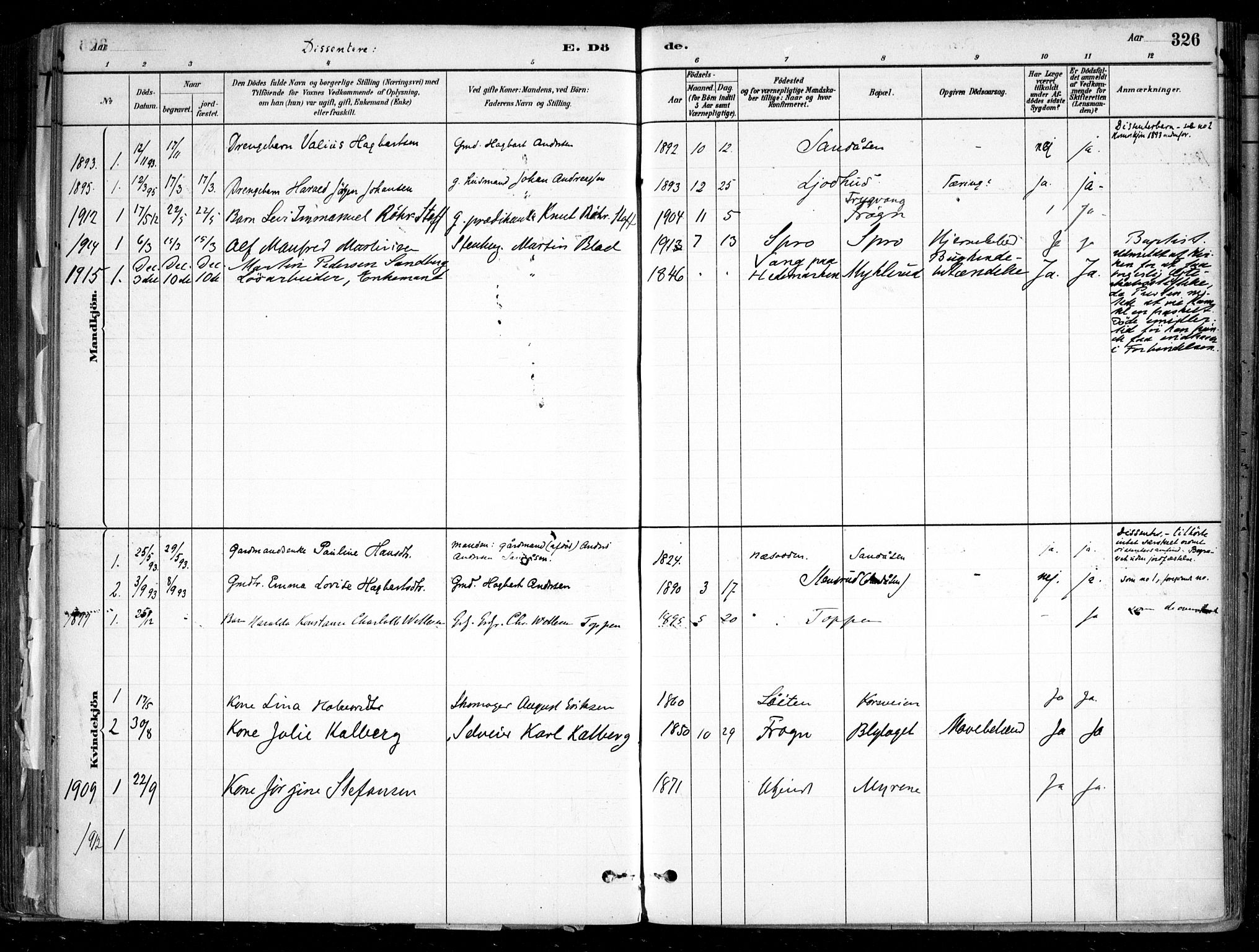Nesodden prestekontor Kirkebøker, SAO/A-10013/F/Fa/L0009: Parish register (official) no. I 9, 1880-1915, p. 326