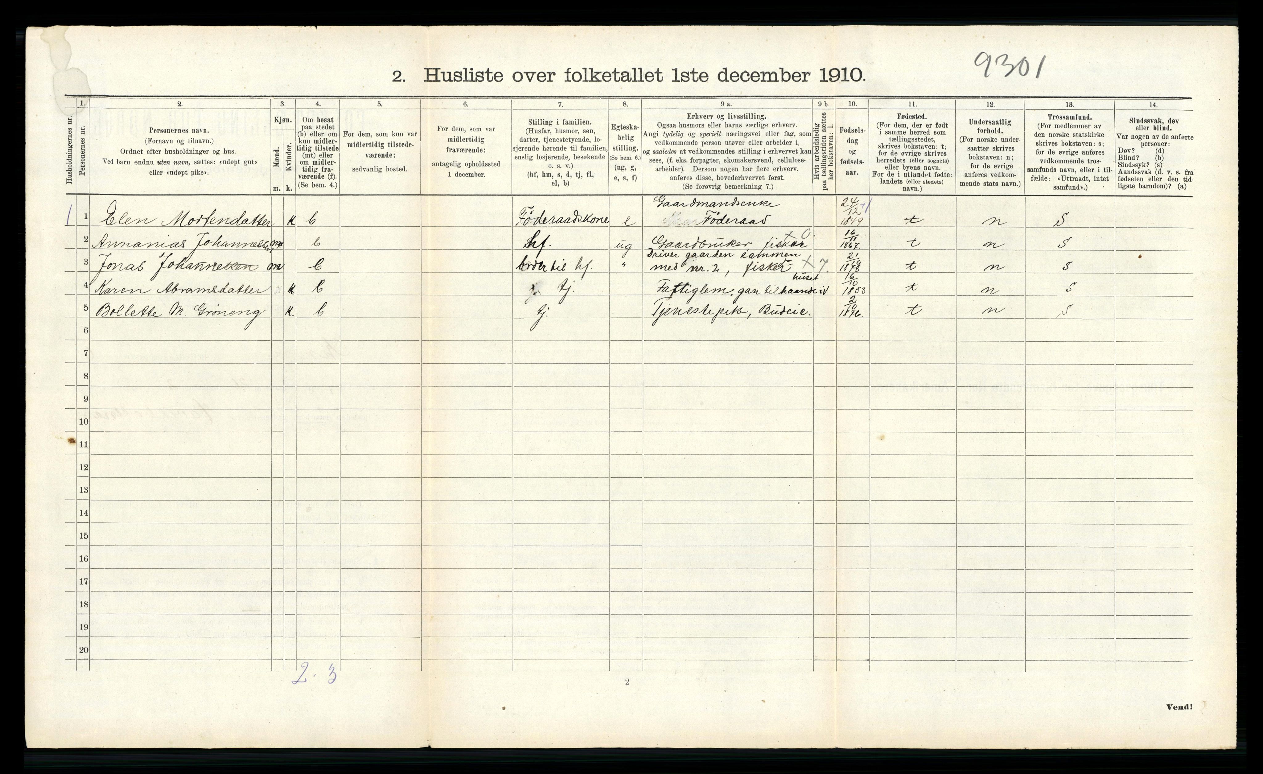 RA, 1910 census for Kinn, 1910, p. 337