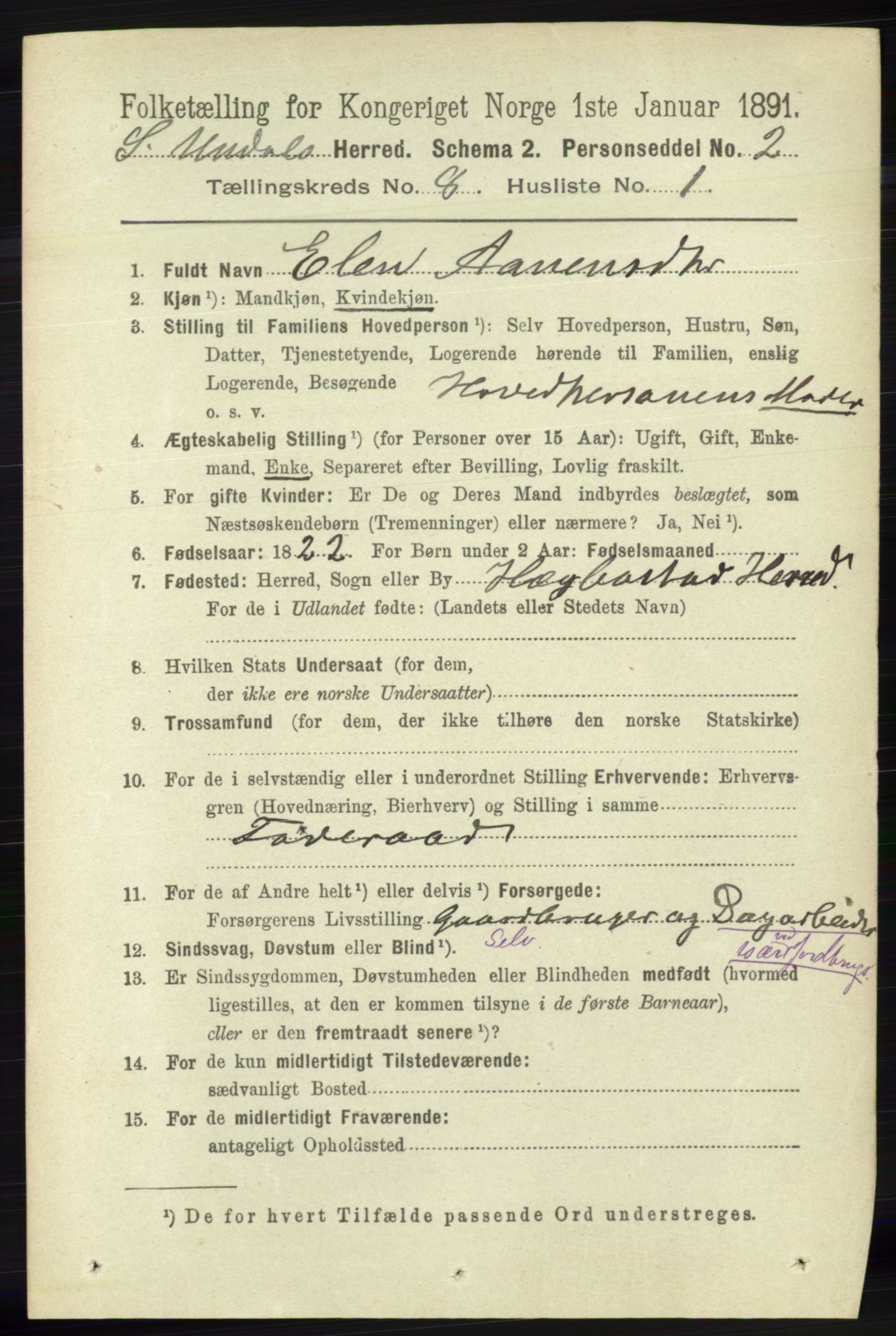 RA, 1891 census for 1029 Sør-Audnedal, 1891, p. 3113