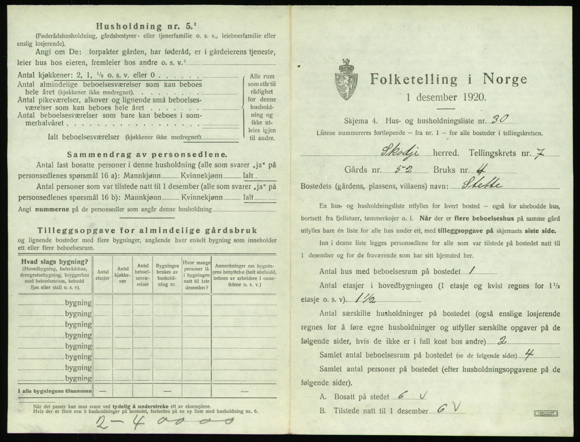 SAT, 1920 census for Skodje, 1920, p. 523