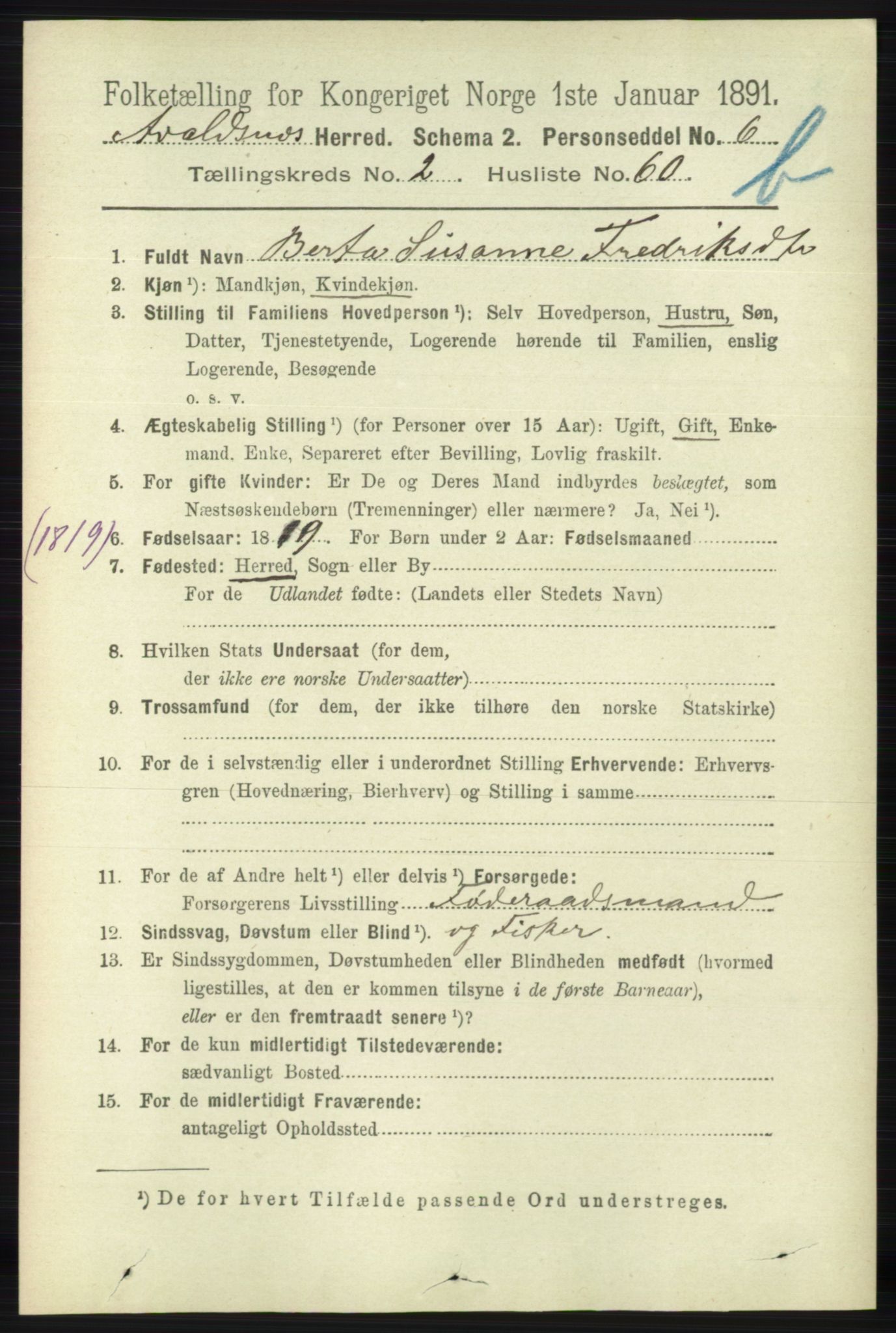 RA, 1891 census for 1147 Avaldsnes, 1891, p. 2311