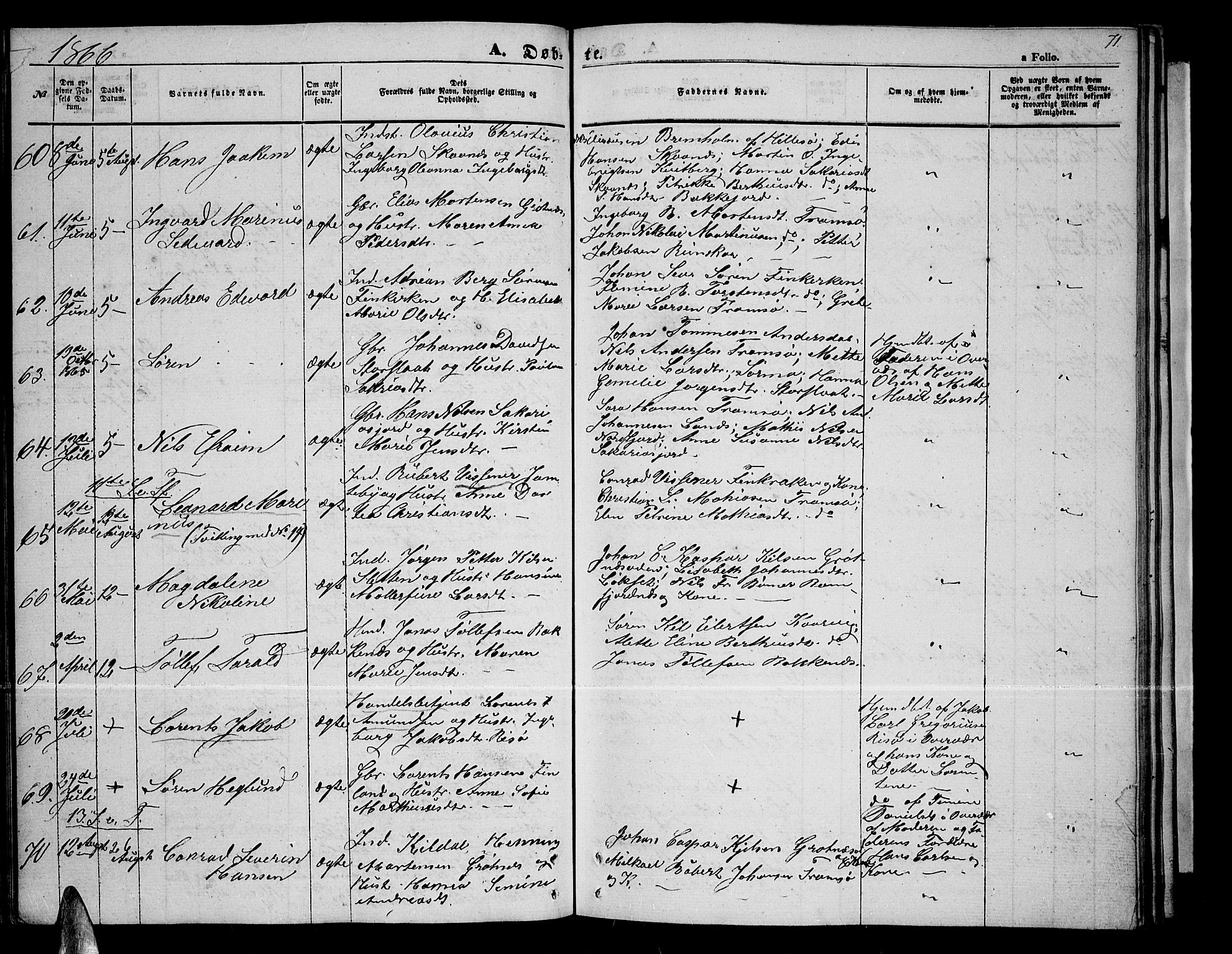 Tromsøysund sokneprestkontor, AV/SATØ-S-1304/G/Gb/L0001klokker: Parish register (copy) no. 1, 1857-1869, p. 71