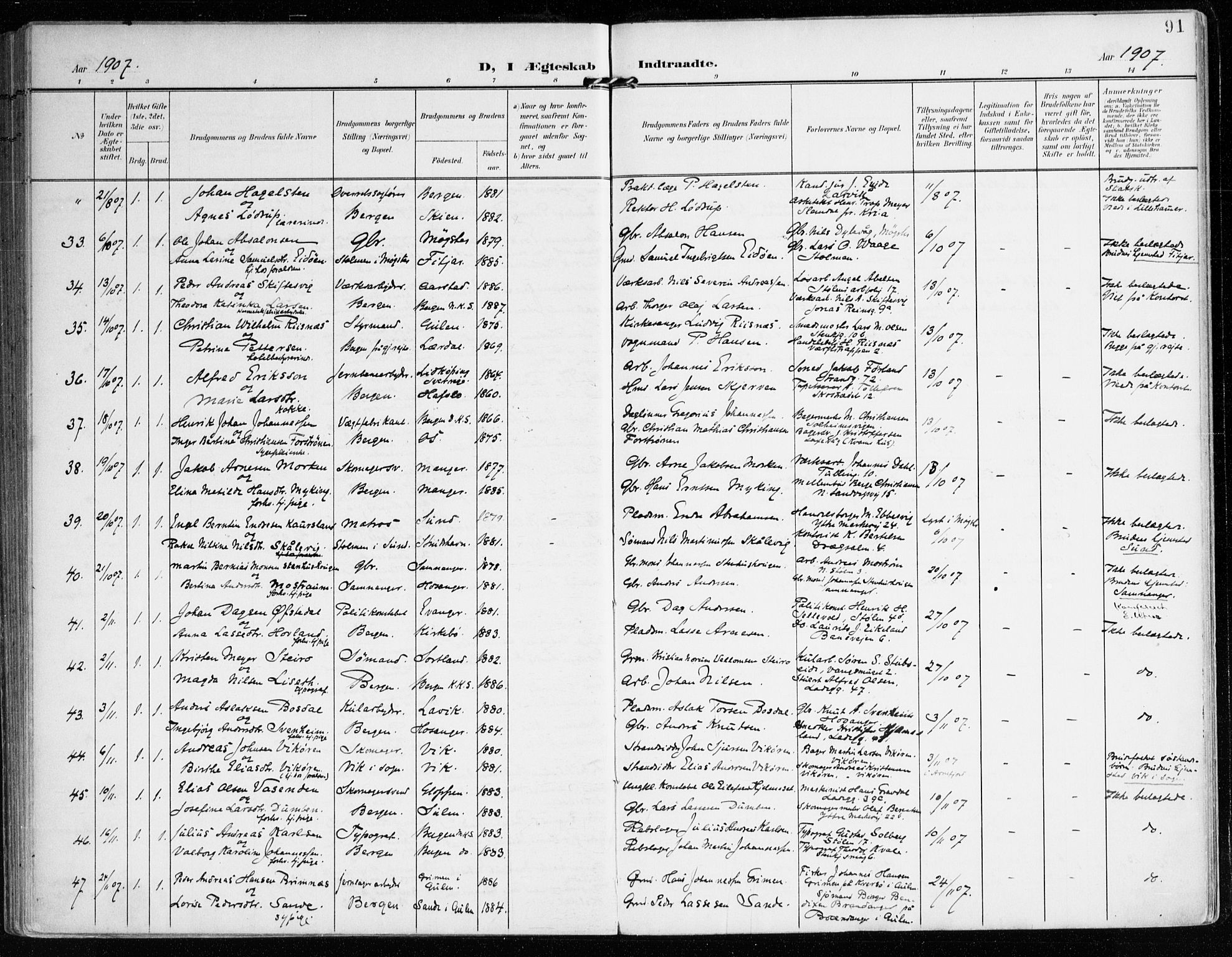 Mariakirken Sokneprestembete, AV/SAB-A-76901/H/Haa/L0014: Parish register (official) no. C 2, 1900-1916, p. 91