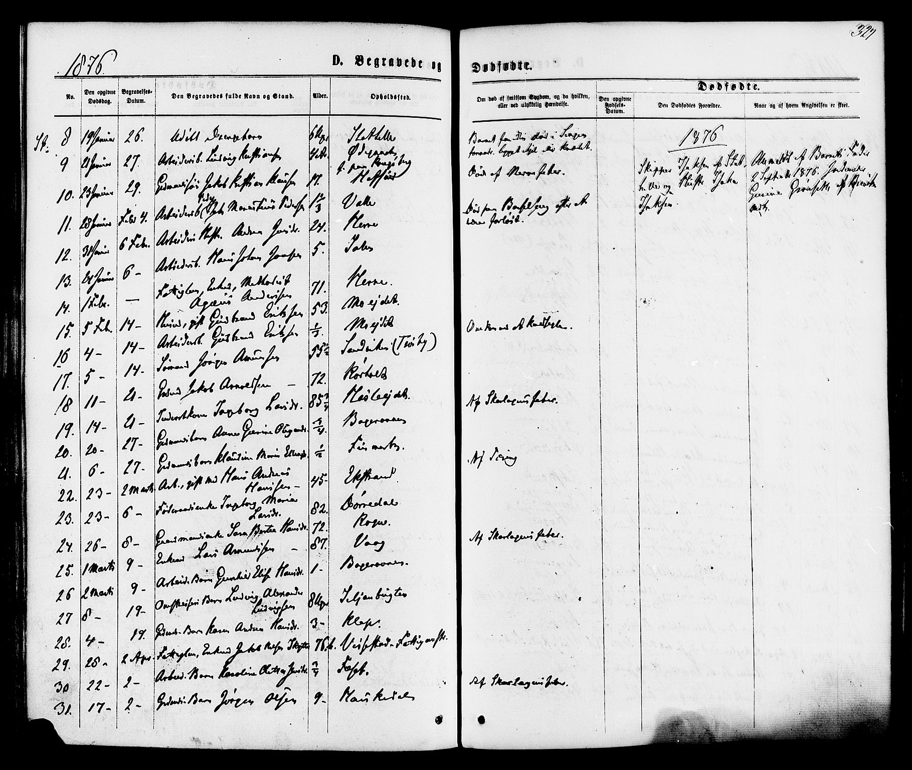 Bamble kirkebøker, SAKO/A-253/F/Fa/L0006: Parish register (official) no. I 6, 1869-1877, p. 327