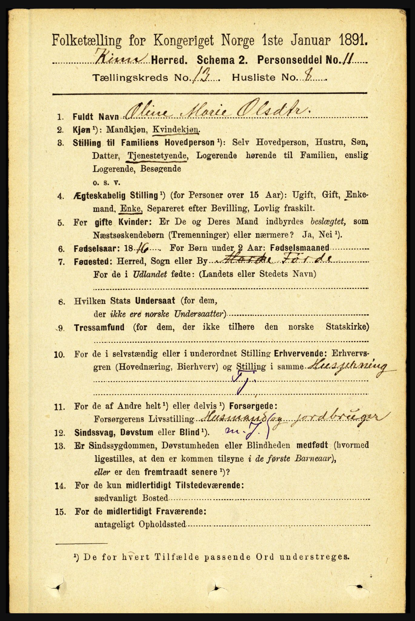 RA, 1891 census for 1437 Kinn, 1891, p. 5114