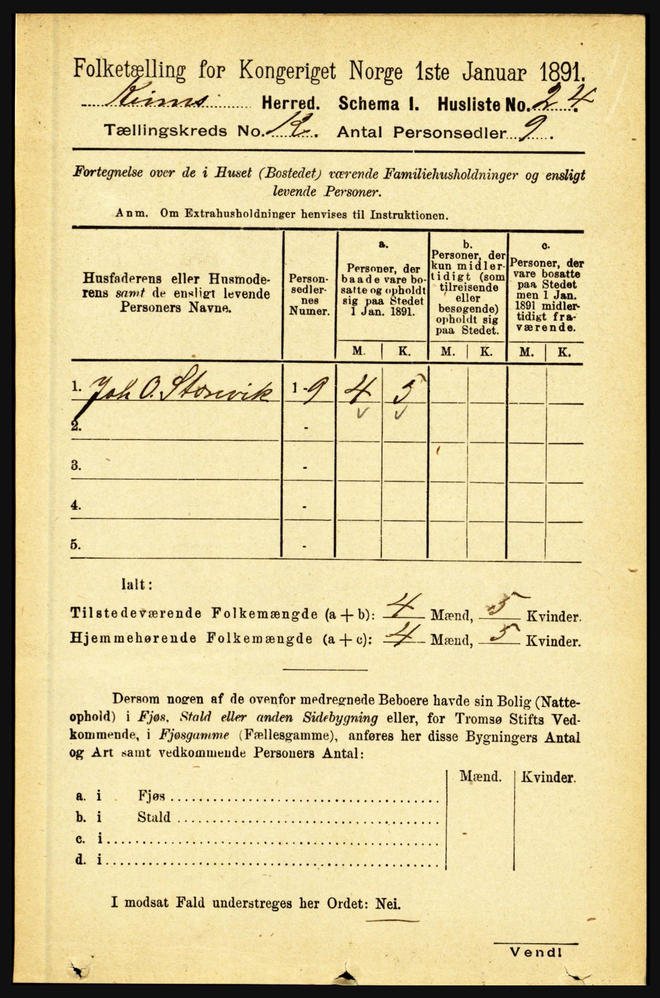 RA, 1891 census for 1437 Kinn, 1891, p. 4454