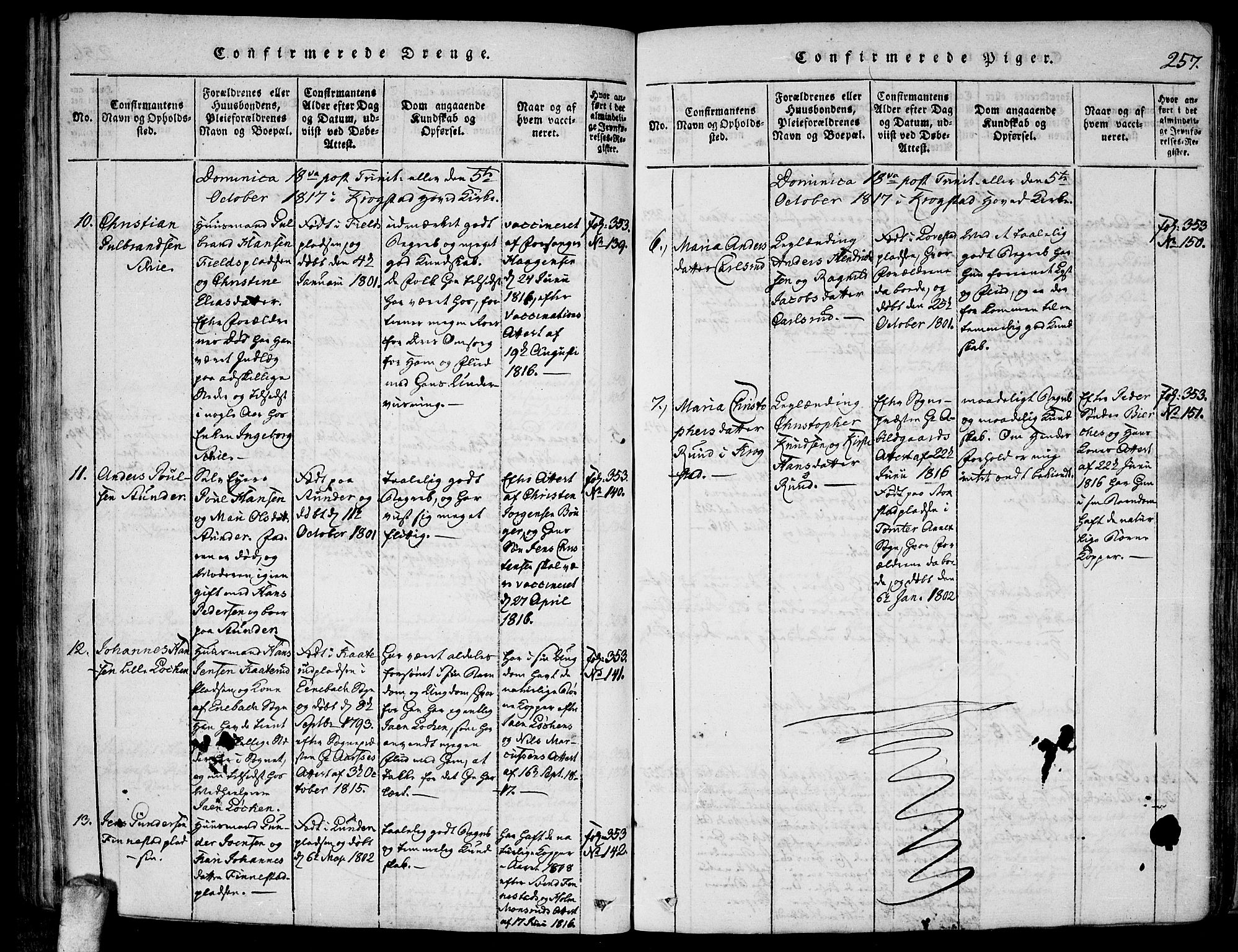 Kråkstad prestekontor Kirkebøker, AV/SAO-A-10125a/F/Fa/L0003: Parish register (official) no. I 3, 1813-1824, p. 257