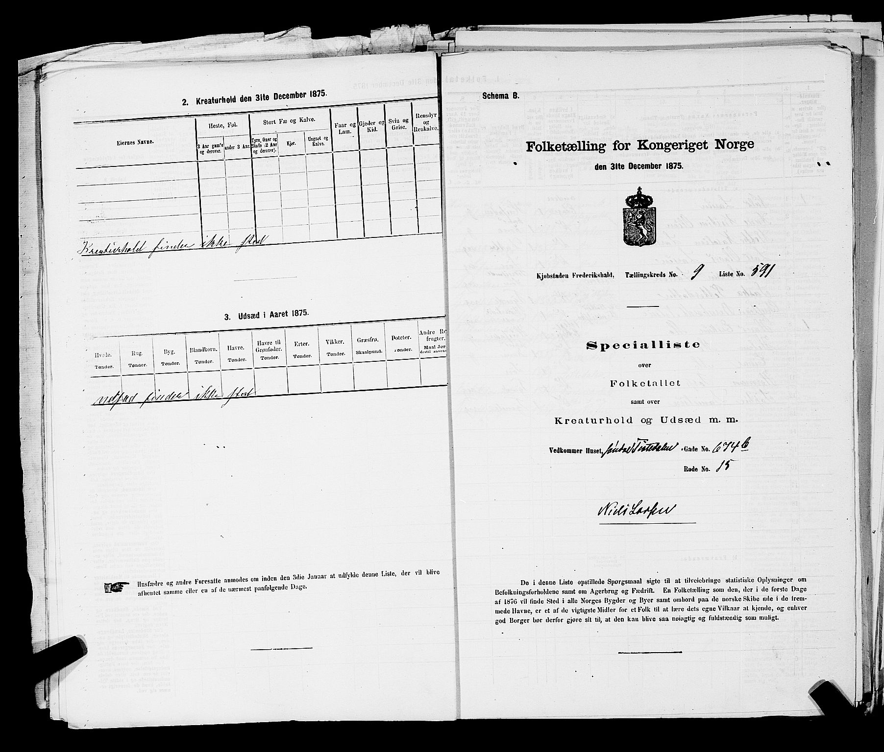 RA, 1875 census for 0101P Fredrikshald, 1875, p. 1438