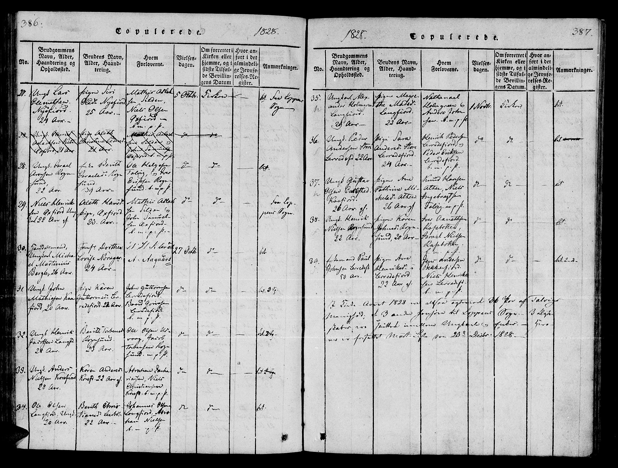 Talvik sokneprestkontor, SATØ/S-1337/H/Ha/L0008kirke: Parish register (official) no. 8, 1821-1837, p. 386-387